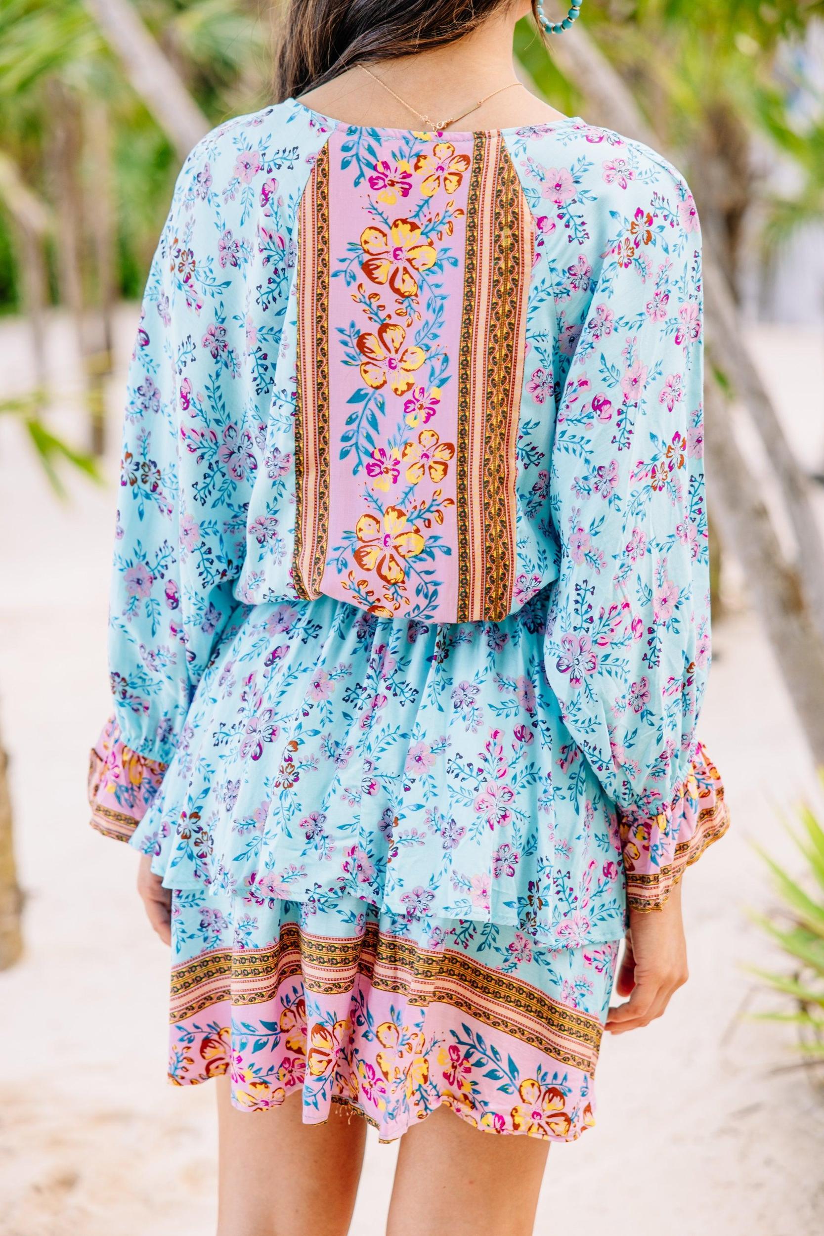 Make The News Aqua Blue Mixed Print Dress Female Product Image