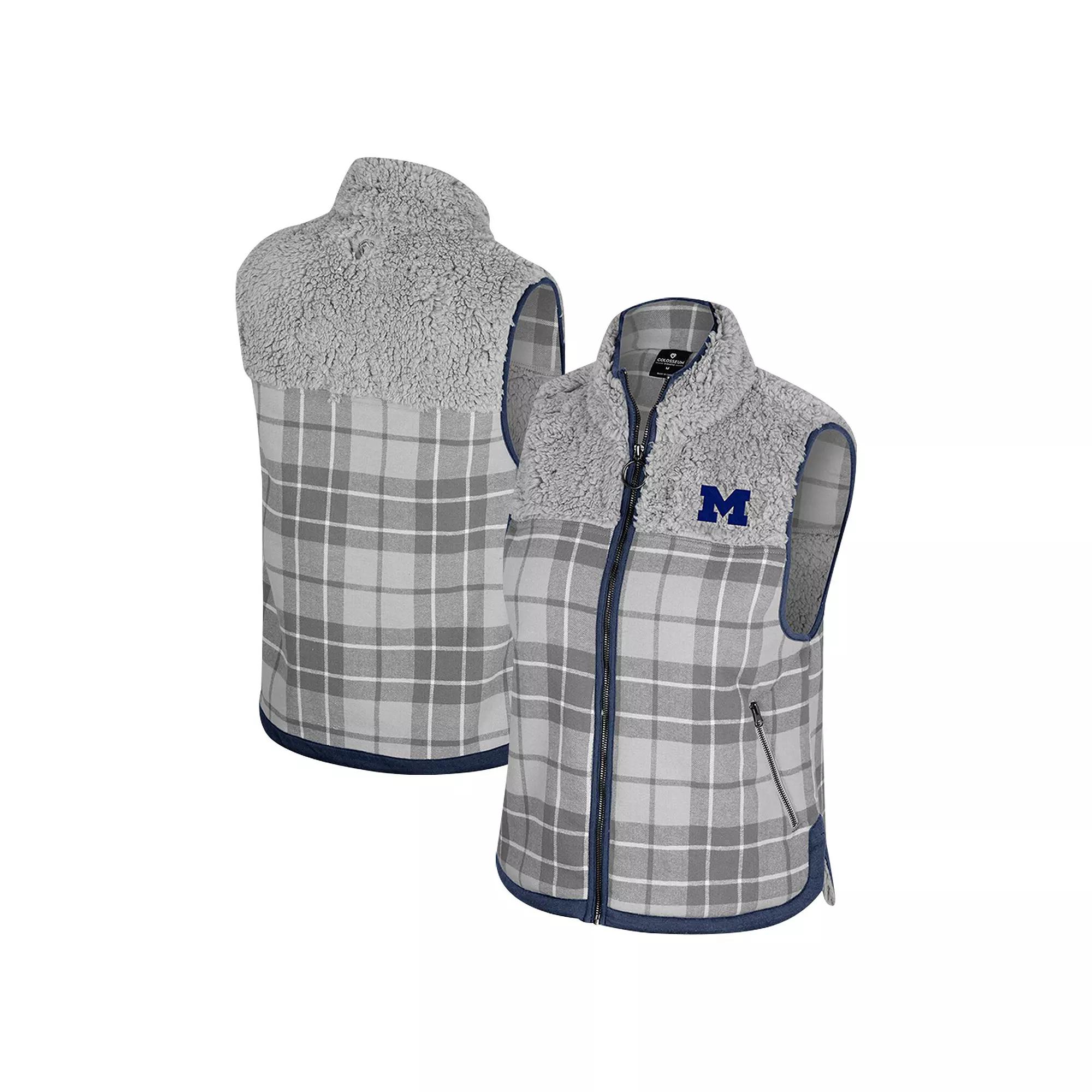 Women's Colosseum Gray Michigan Wolverines Matilda Sherpa Plaid Full-Zip Vest,  Product Image