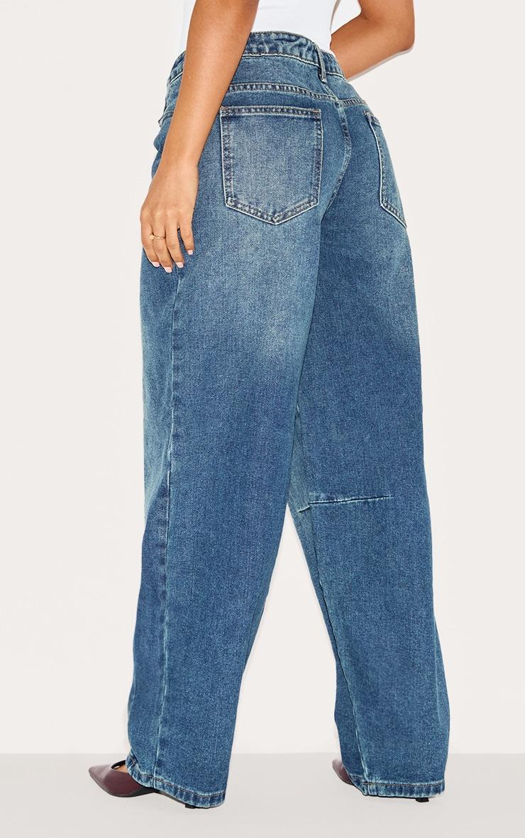 Petite Blue Denim Seam Detail Barrel Leg Jeans Product Image