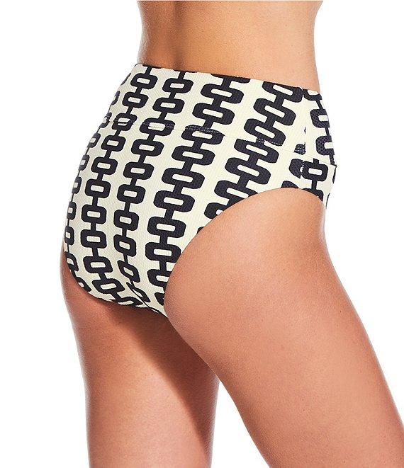 Gianni Bini Retro Fille Textured Pique WIde Band High Waisted Swim Bottom Product Image