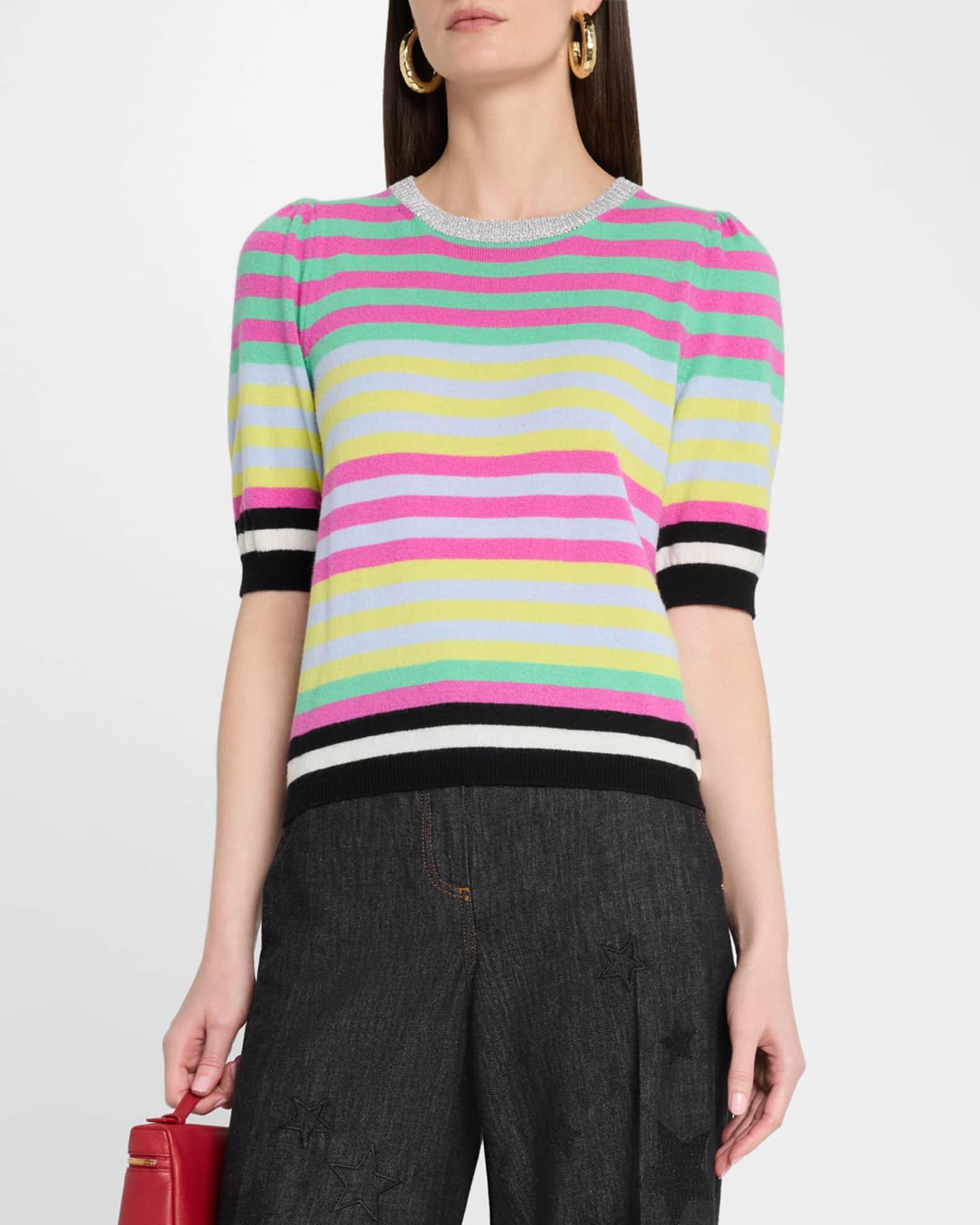 Striped Puff-Sleeve Wool-Cashmere Crewneck Sweater Product Image