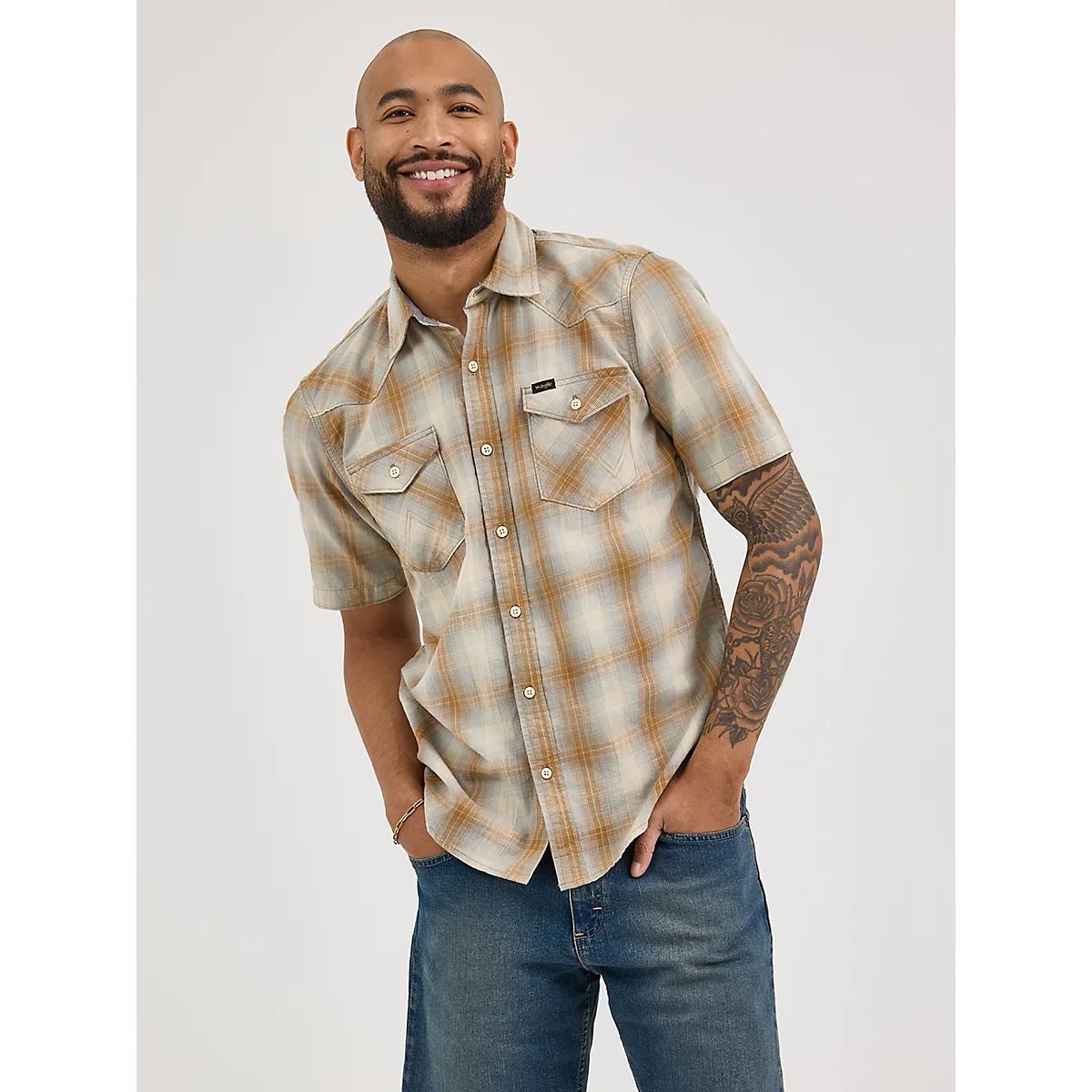 Men's Slub Cotton Plaid Shirt in Moonlight Product Image