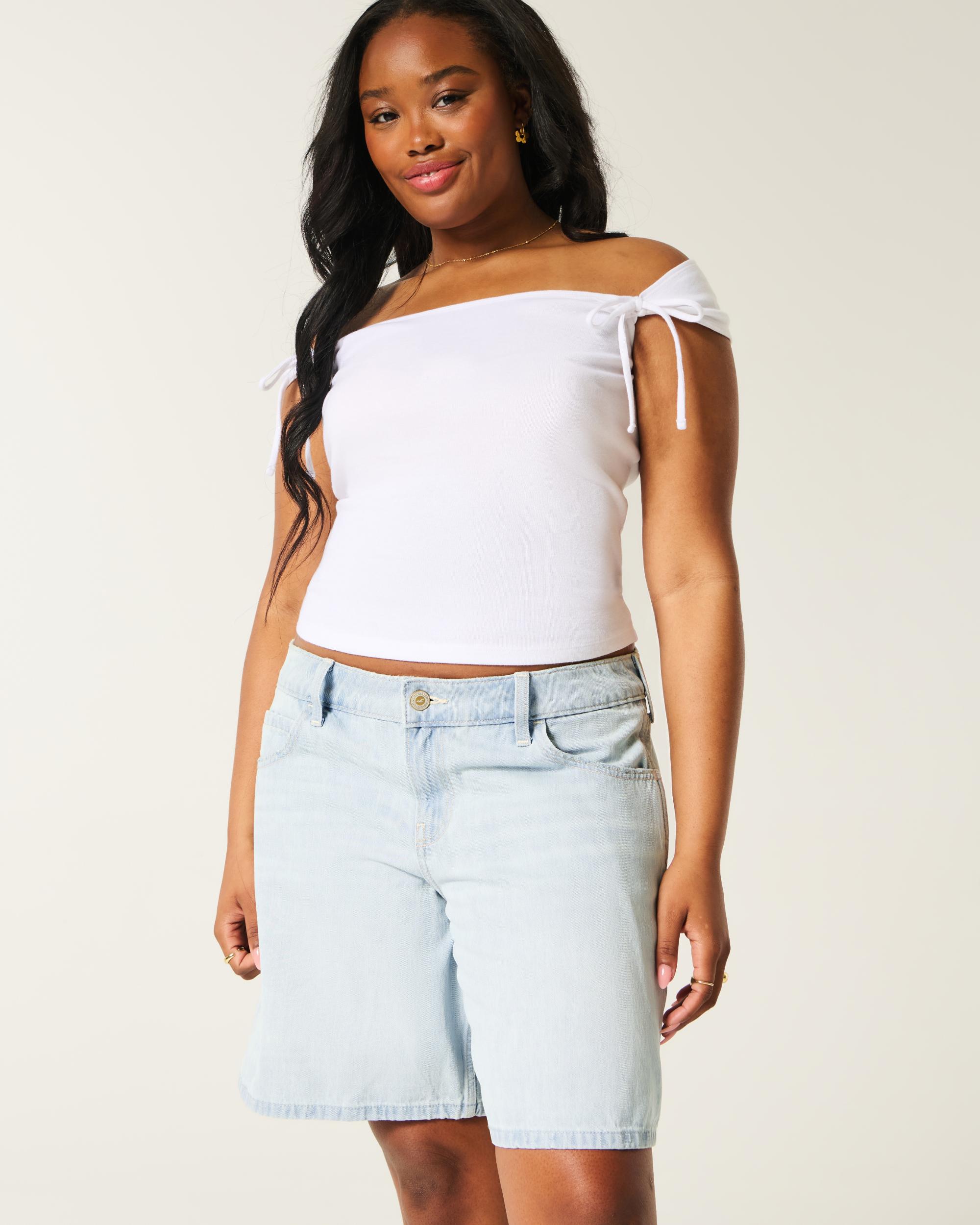 Low-Rise Washed Black Baggy Jort Product Image