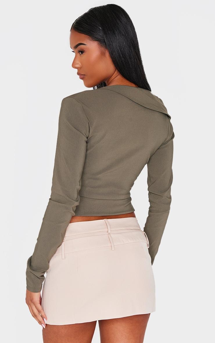 Olive Bengaline Asymmetric Ruched Long Top Product Image