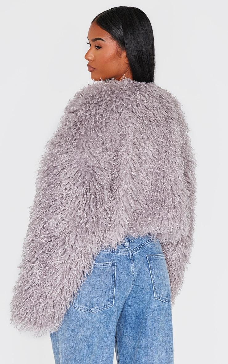  Grey Cropped Faux Fur Coat Product Image