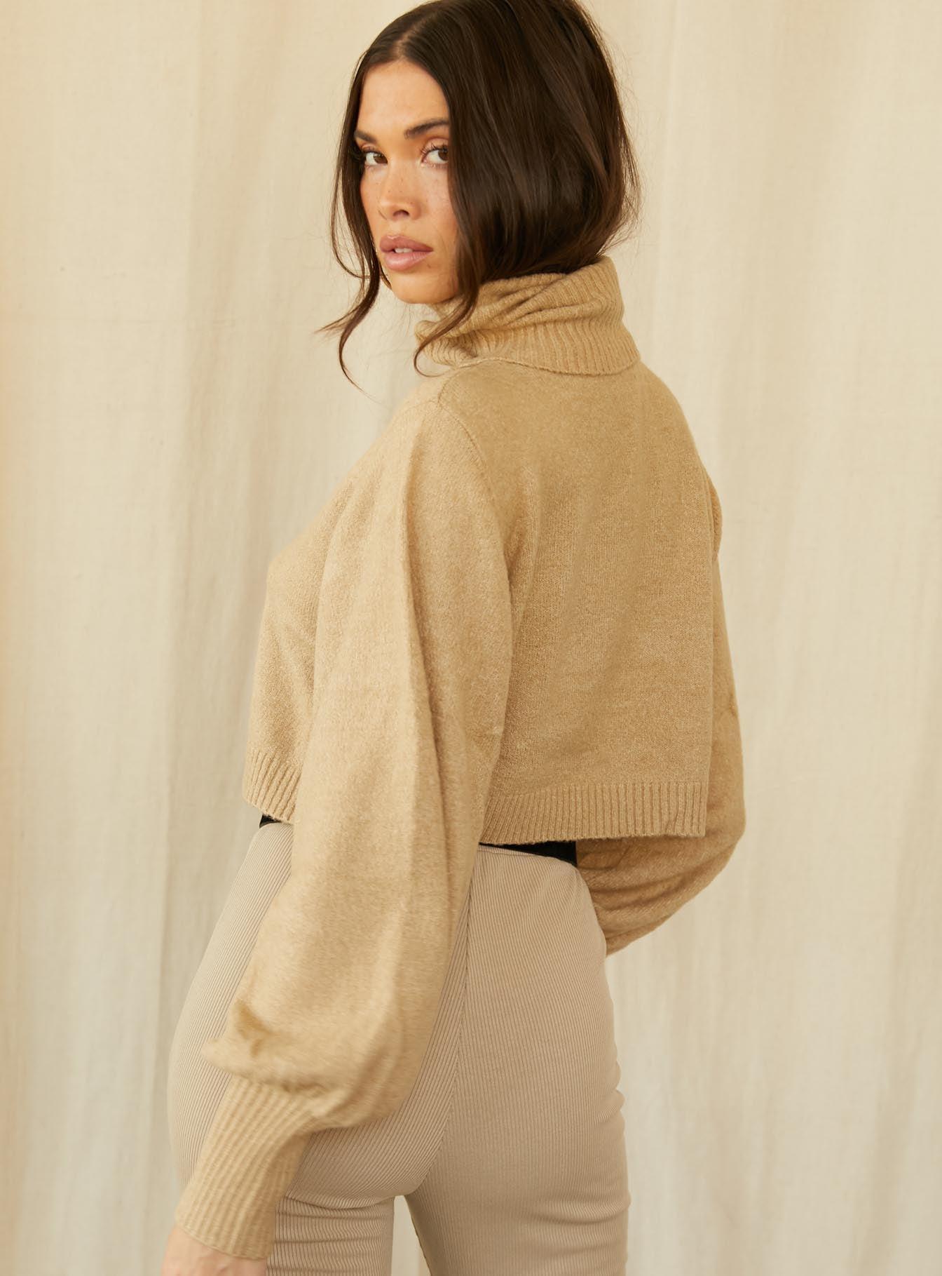 Zahara Cropped Turtleneck Sweater Beige Product Image
