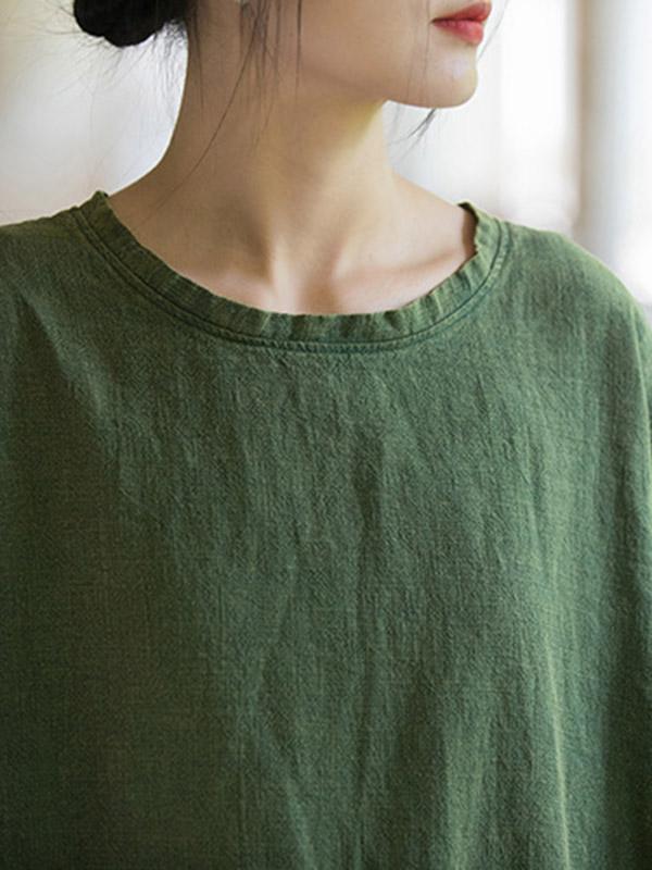 Half Sleeves High-low Fringed Solid Color Split-Joint Split-side Round-neck Midi Dresses Product Image