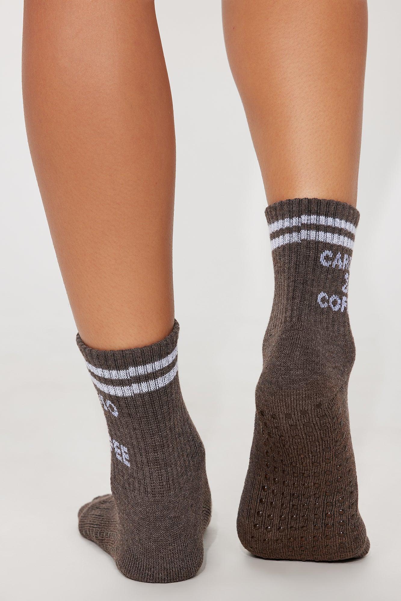 Cardio And Coffee Pilate Socks - Brown Female Product Image