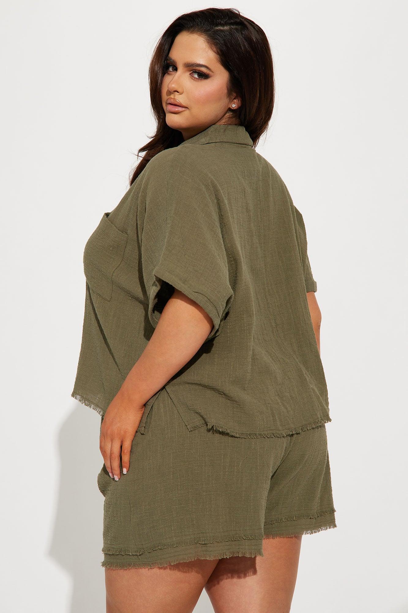 Easy Breezy Linen Short Set - Olive Product Image
