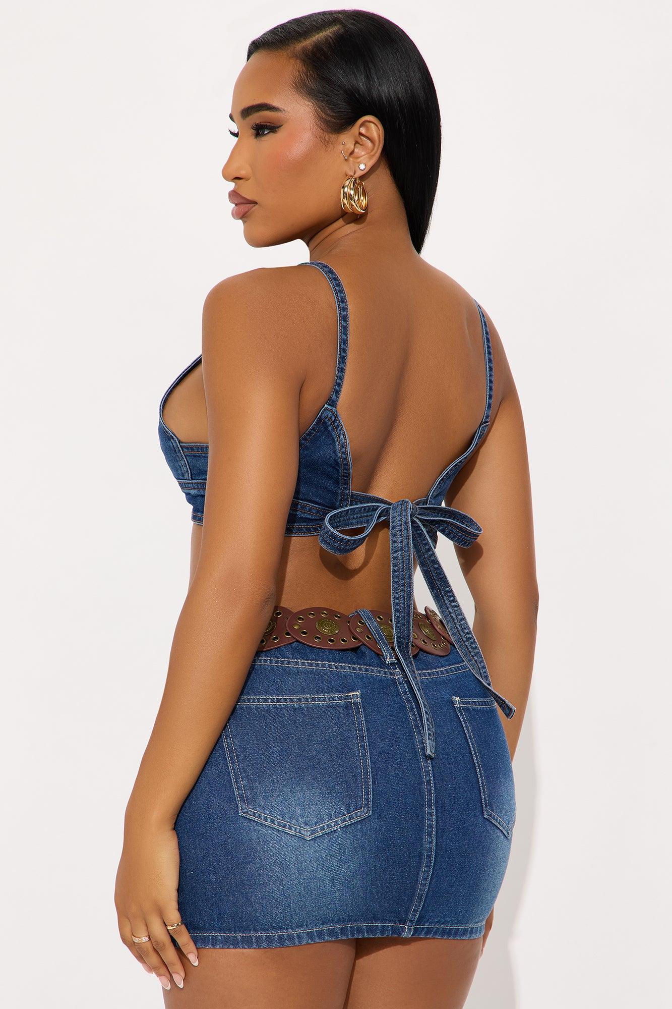 Vintage Denim Bra Top - Dark Wash Female Product Image