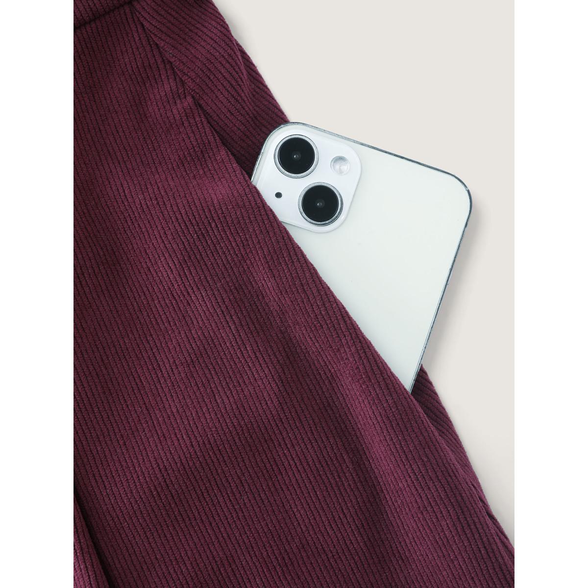 Plus Size Corduroy Stretchy Waist V-Neck Midi Dress Yellowishbrown Women Timeless Pleated Deep V-neck Sleeveless Curvy BloomChic 14-16/1X Product Image