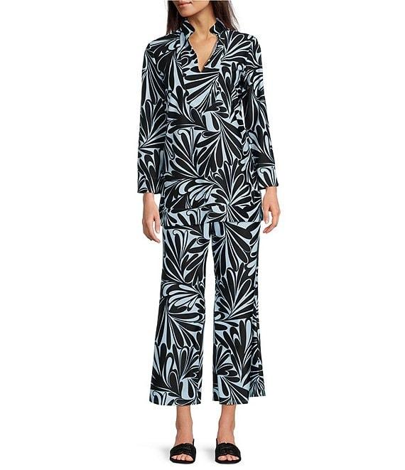 Jude Connally Chris Decorative Fan Pool Print Jude Cloth Stretch Knit Mandarin Collar Bracelet Sleeve Coordinating Top Product Image