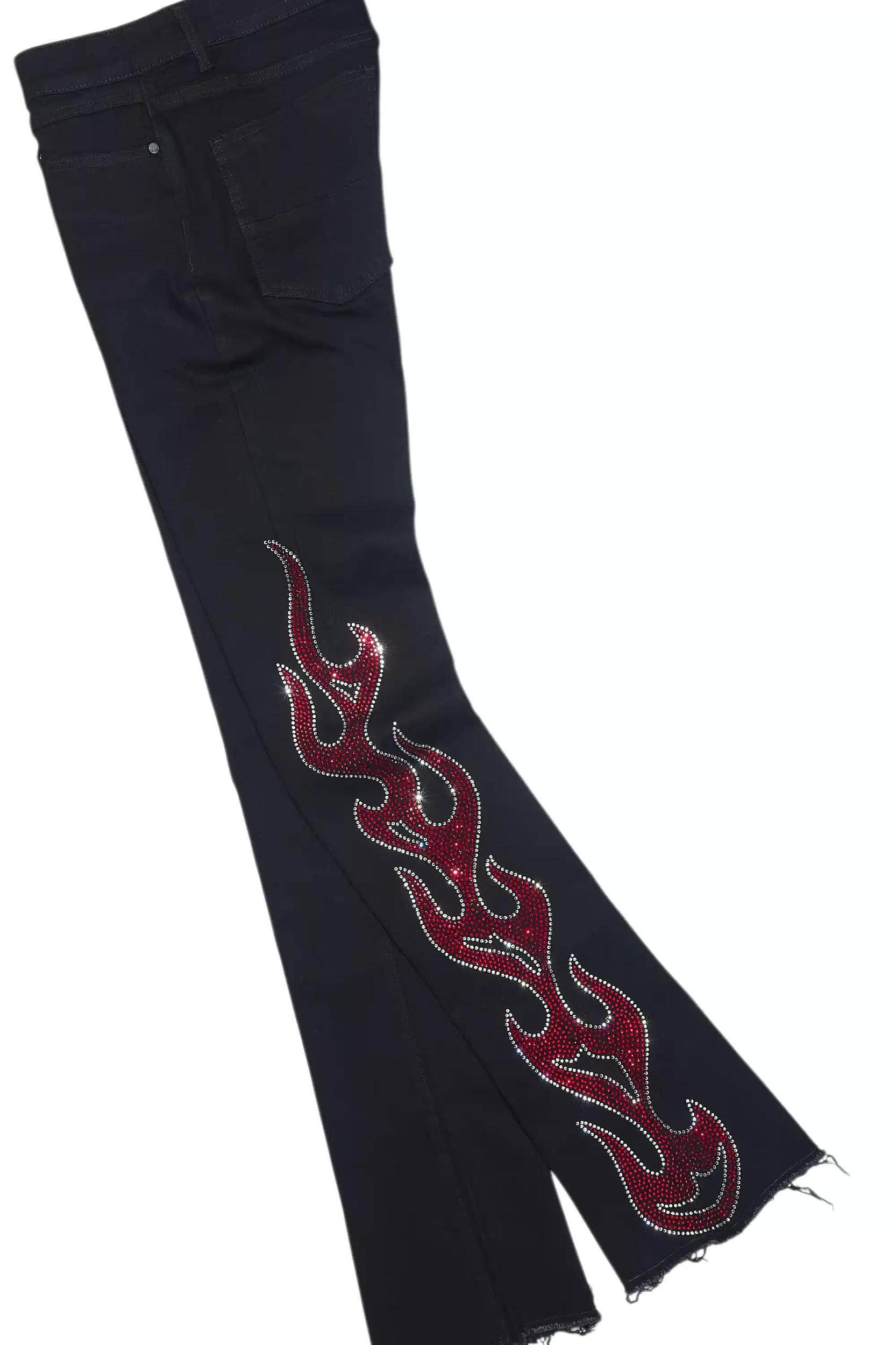 Sword Jet Black Rhinestone Stacked Flare Jean Male Product Image
