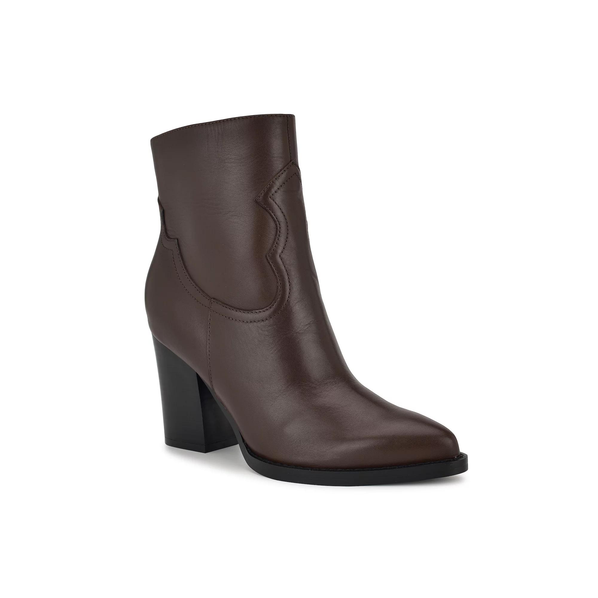 Nine West Taytay Women's Block Heel Dress Ankle Boots, Size: 8.5, Dark Brown Leather Product Image