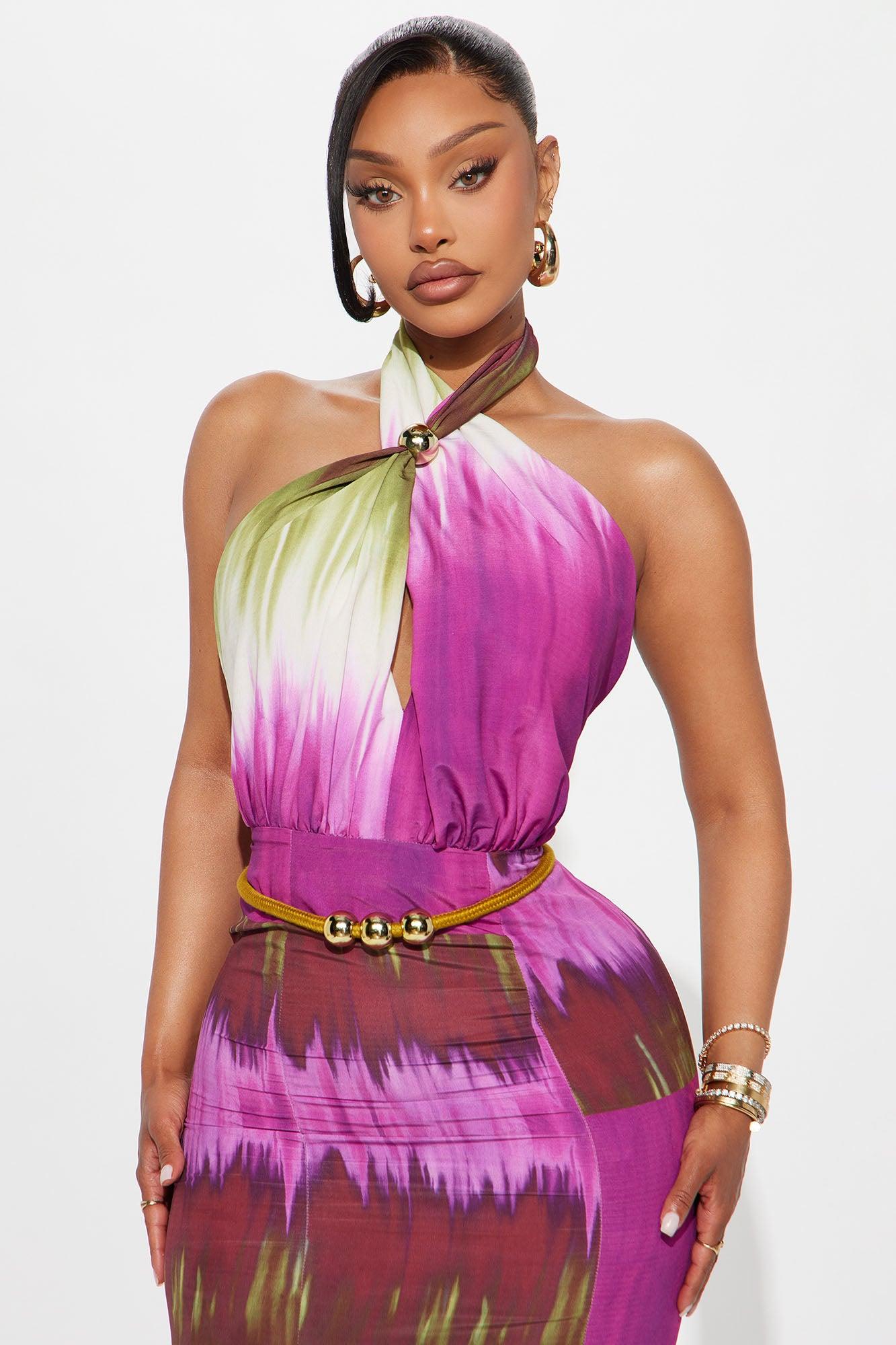 Strictly Chic Halter Maxi Dress - Purple/combo Female Product Image