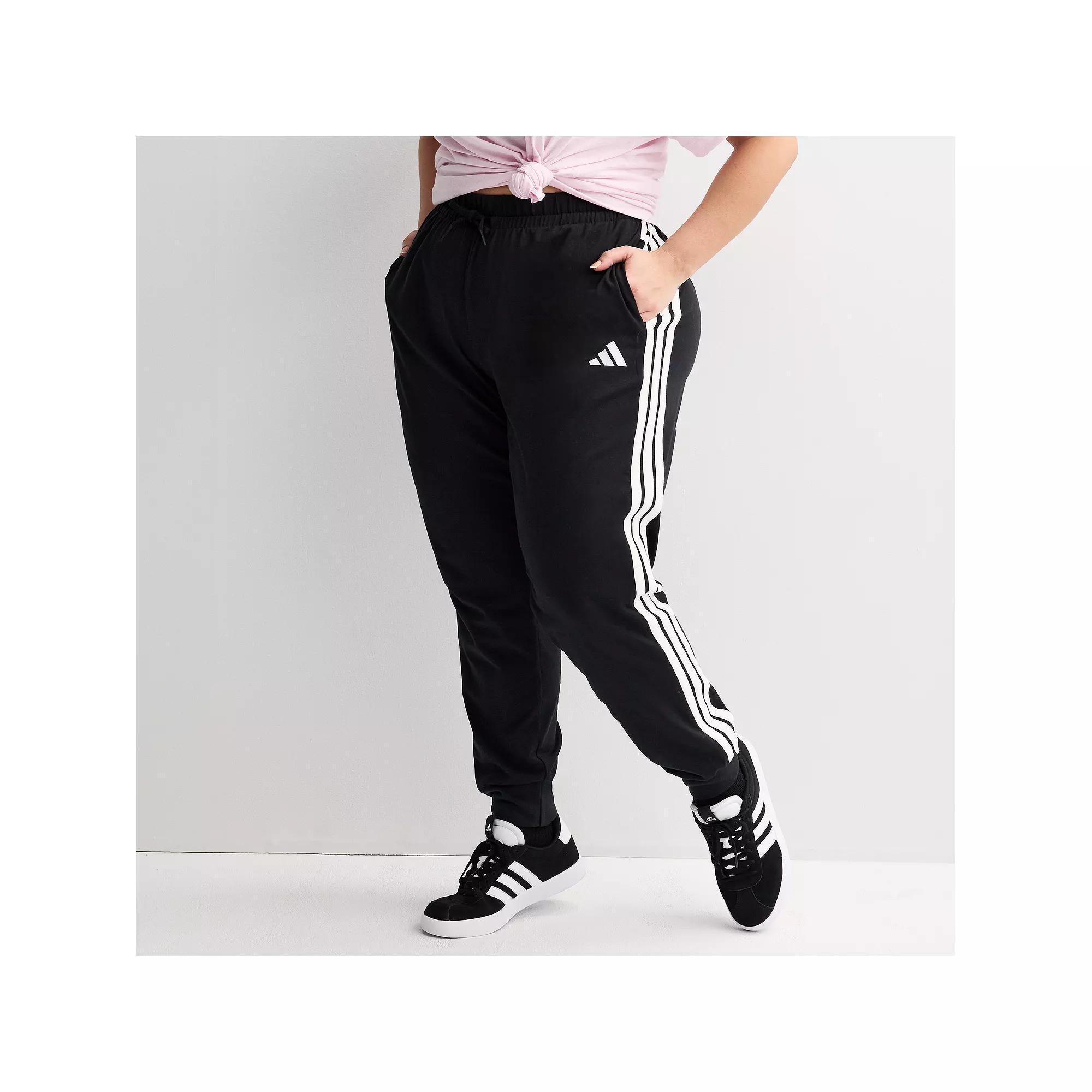 Plus Size adidas Essentials 3-Stripes Jogger Pants, Women's, Size: 1XL, Black White Product Image