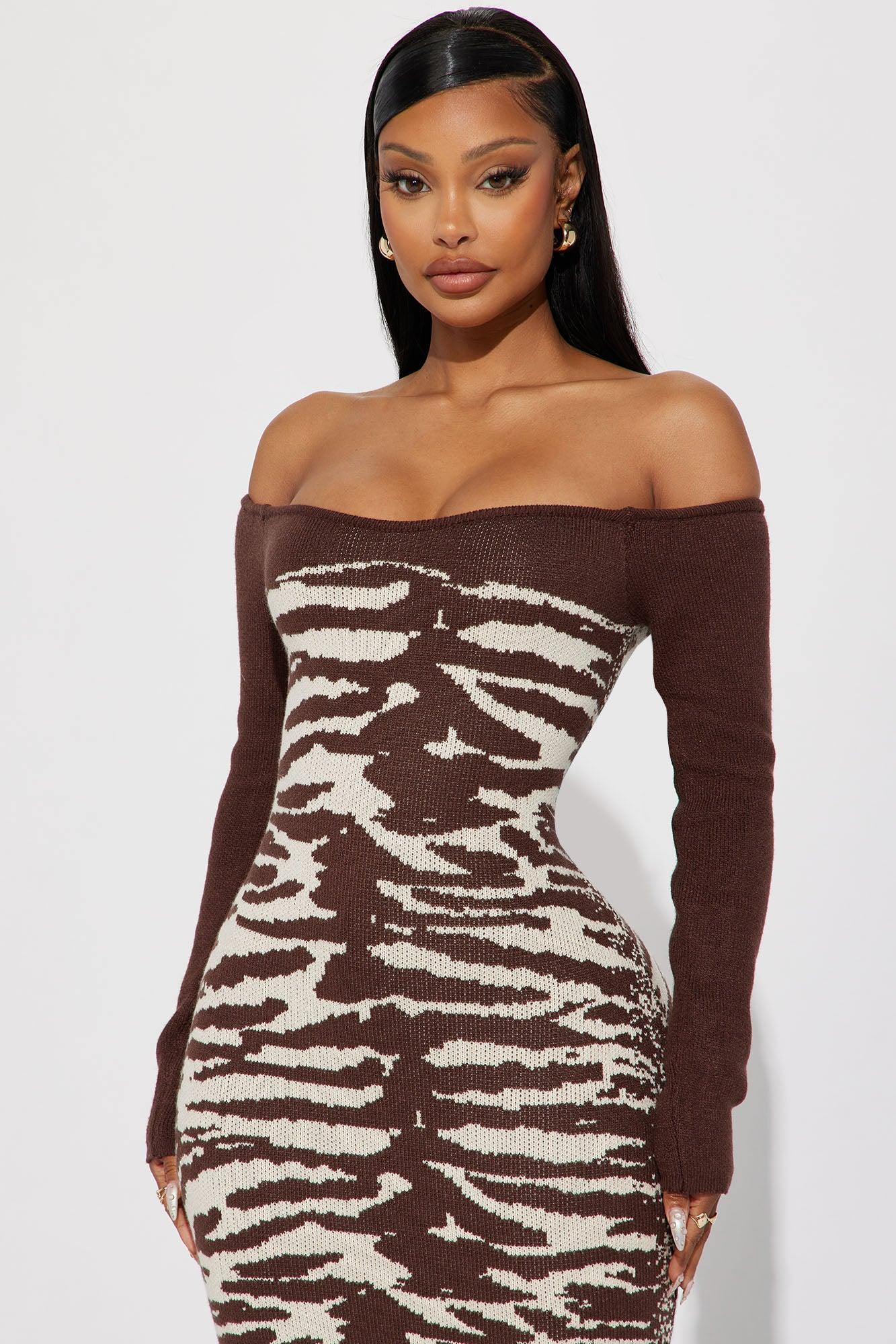 Queen Of The Jungle Sweater Maxi Dress - Brown Combo Product Image