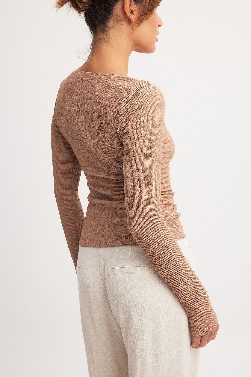 Heart Neckline Structured Top Brown Product Image