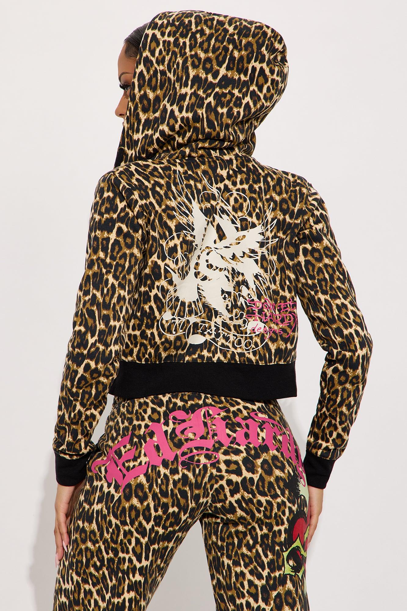Ed Hardy Sacred Heart Leopard Zip Up Hoodie - Leopard Female Product Image