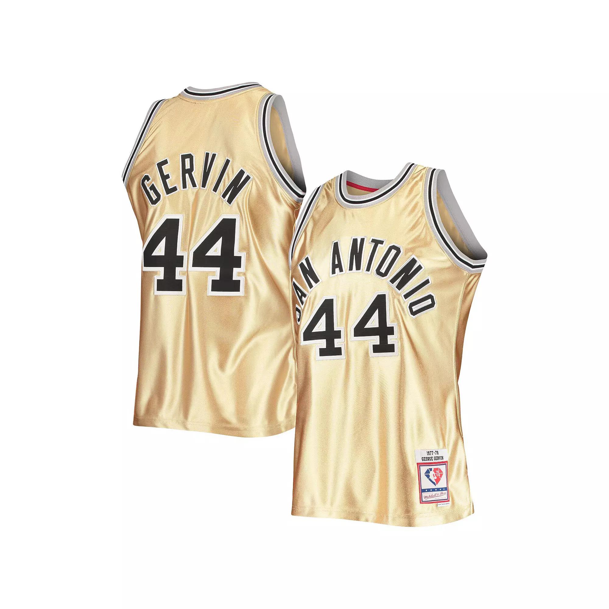 Men's Mitchell & Ness George Gervin Gold San Antonio Spurs 75th Anniversary 1977-78 Hardwood Classics Swingman Jersey, Size: Small Product Image