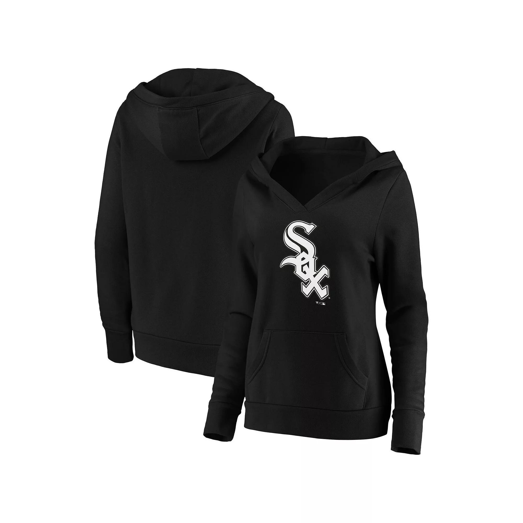 Women's Fanatics Branded Black Chicago White Sox Official Logo Crossover V-Neck Pullover Hoodie,  Product Image