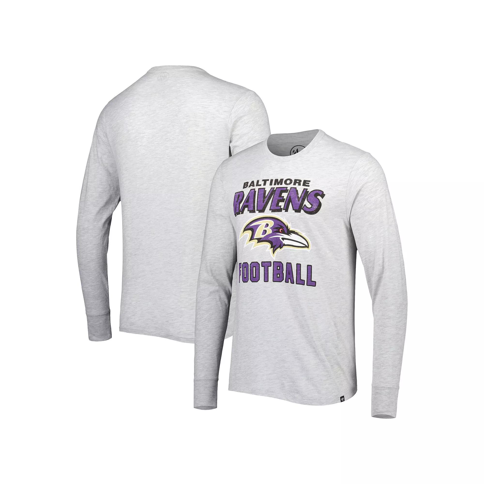 Men's '47 Heathered Gray Baltimore Ravens Dozer Franklin Long Sleeve T-Shirt,  Product Image