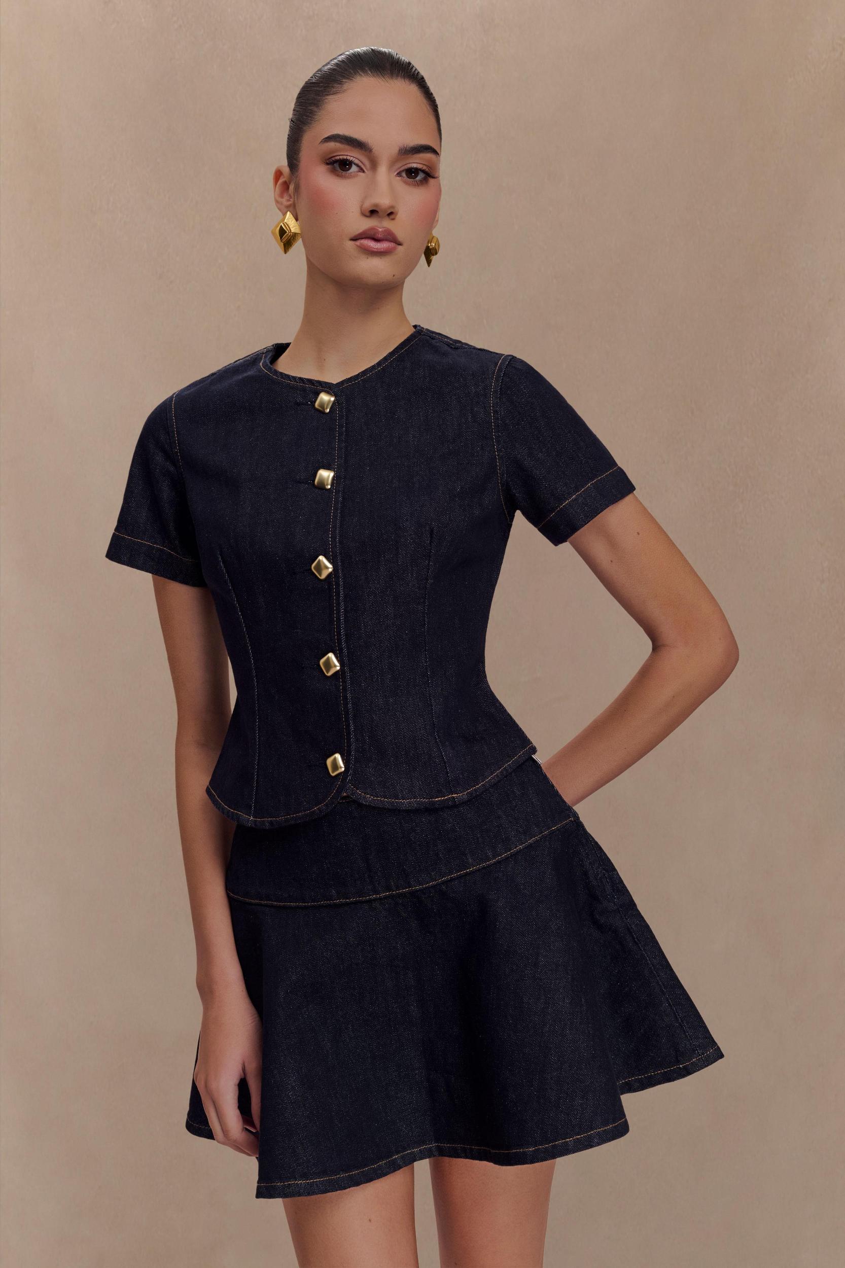 Arista Denim Mini Skirt - Washed Indigo Blue Product Image