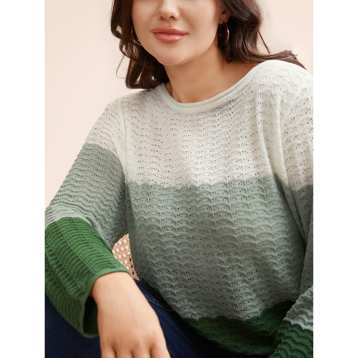 Plus Size Color Contrast Boat Neck Lightweight Pullover Moss Women Leisure Loose Long Sleeve Boat Neck Casual Pullovers BloomChic 18-20/2X Product Image