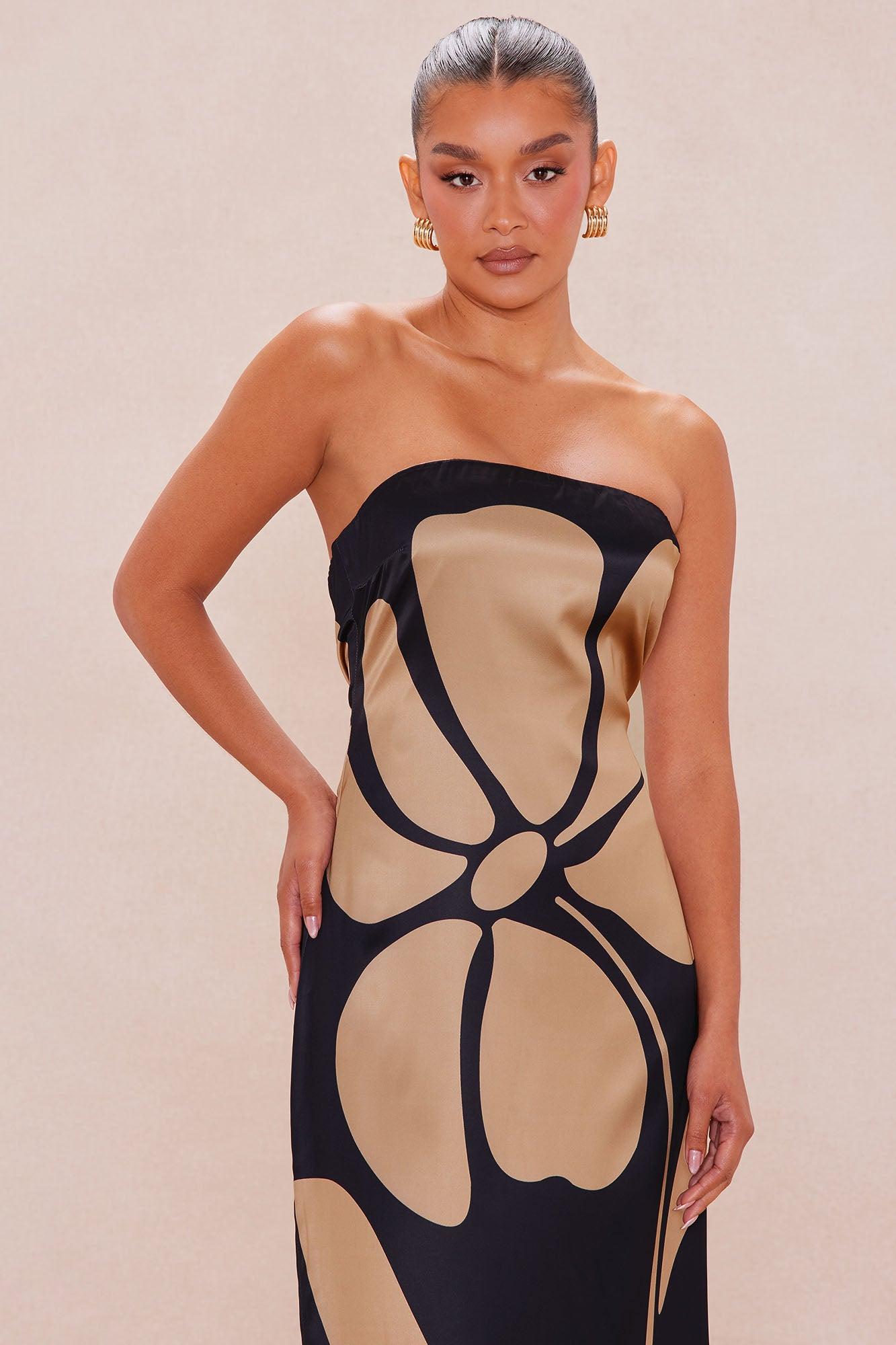 Kailani Satin Maxi Dress - Black/Brown Female Product Image