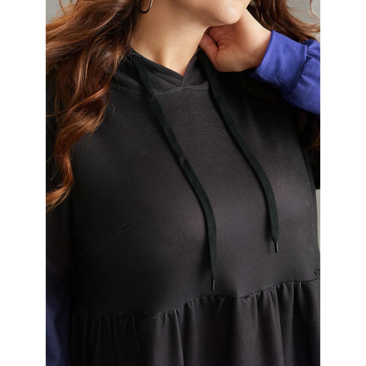 Plus Size Ombre Elastic Waist Drawstring Hooded Dress Scarlet Women Casual Printed Hooded Long Sleeve Curvy Midi Dress BloomChic 30/6X Product Image