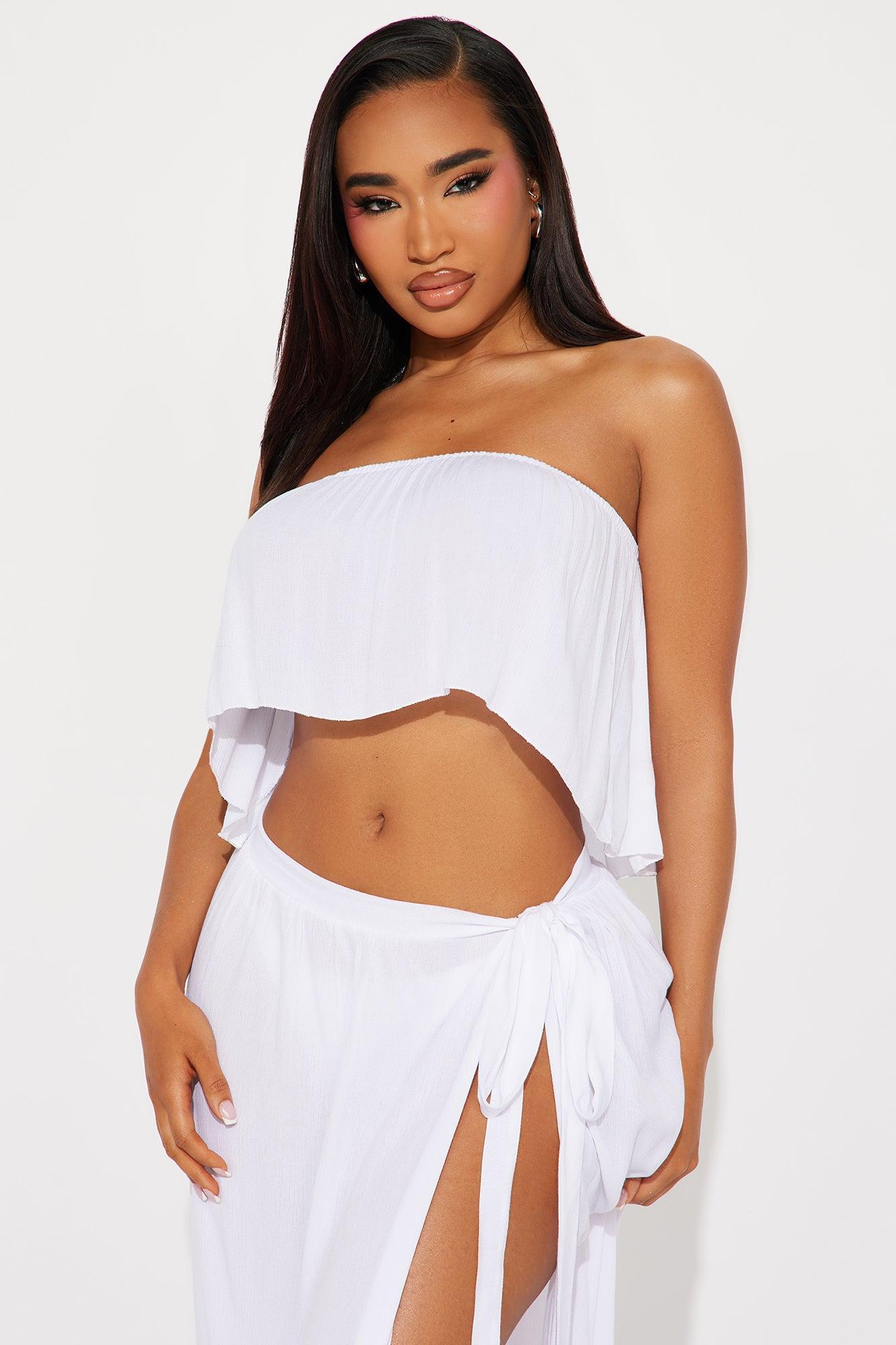 Island Sun Crinkle Gauze Cover Up Skirt Set - White Product Image