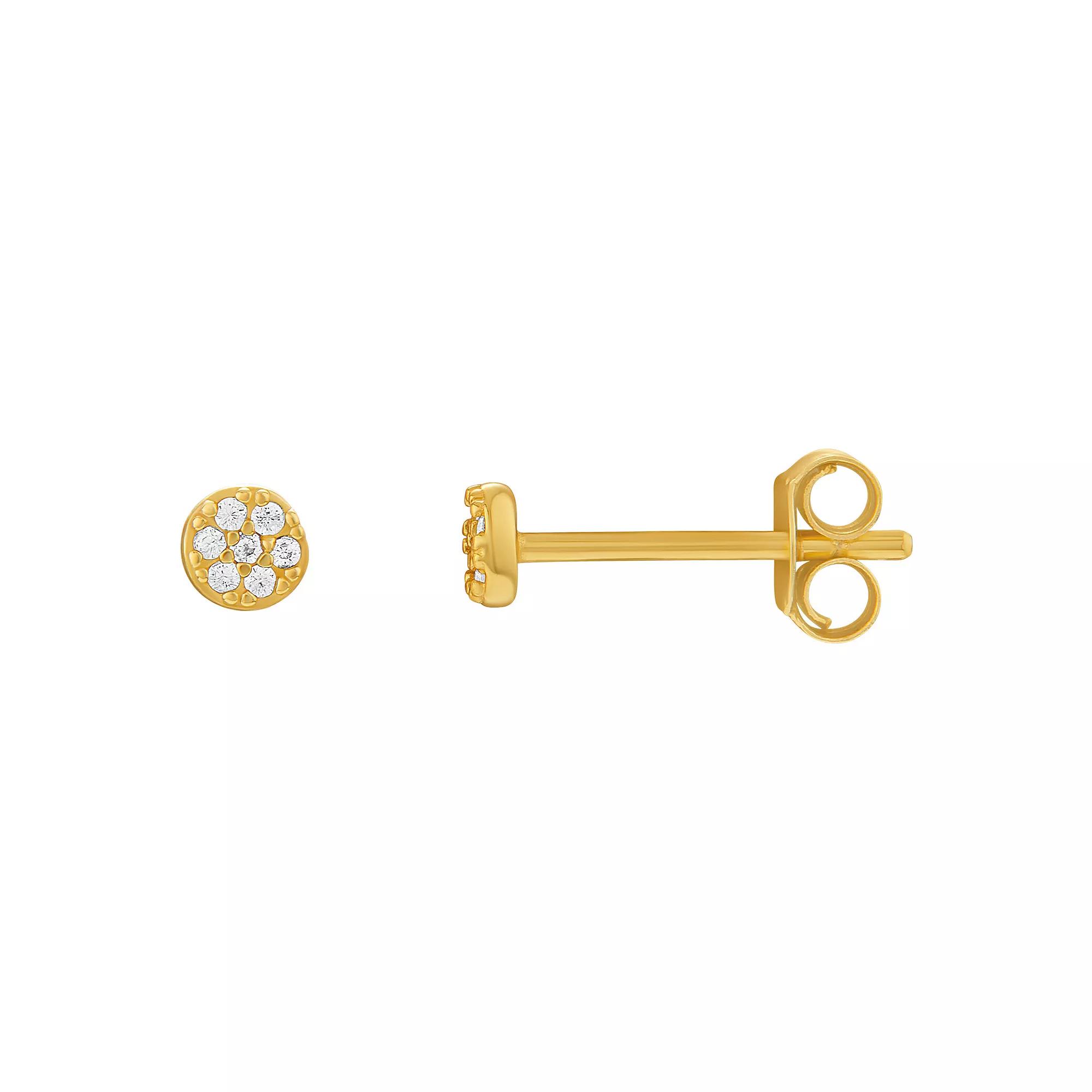 PRIMROSE Sterling Silver Cubic Zirconia Round Pave Stud Earrings, Women's, Gold Tone Sterling Product Image