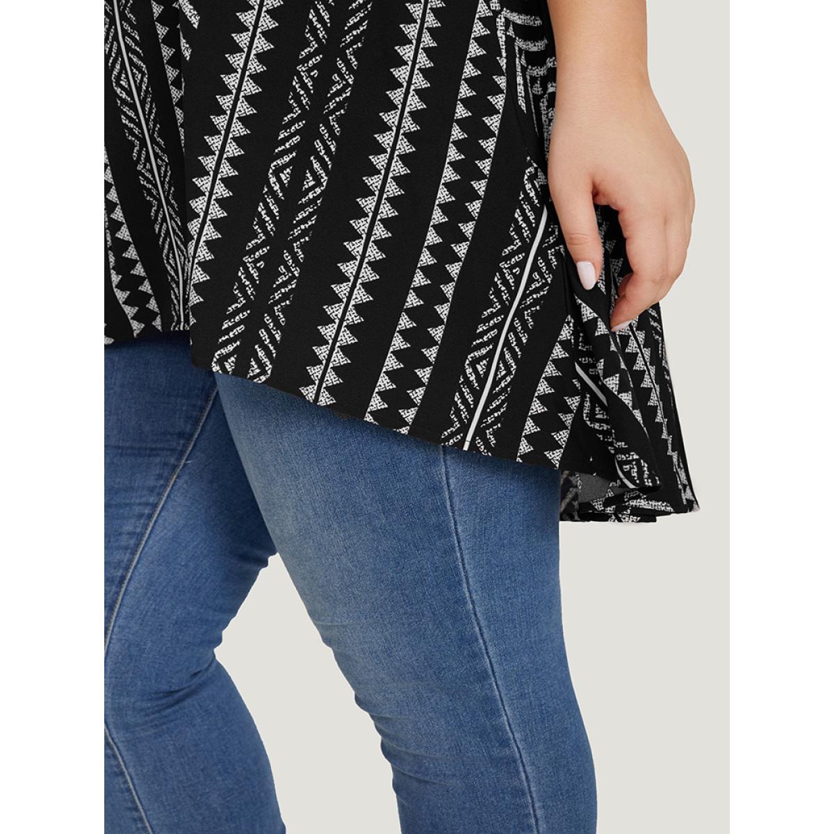 Plus Size Black Bandana Print High Low Hem Patchwork Blouse Women Elegant Short sleeve Deep V-neck Vacation Blouses BloomChic 14-16/1X Product Image