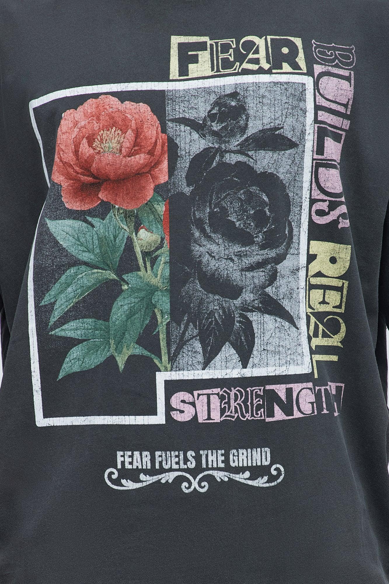 Fear Builds Real Strength Oversized Short Sleeve Tee - Black Wash Product Image