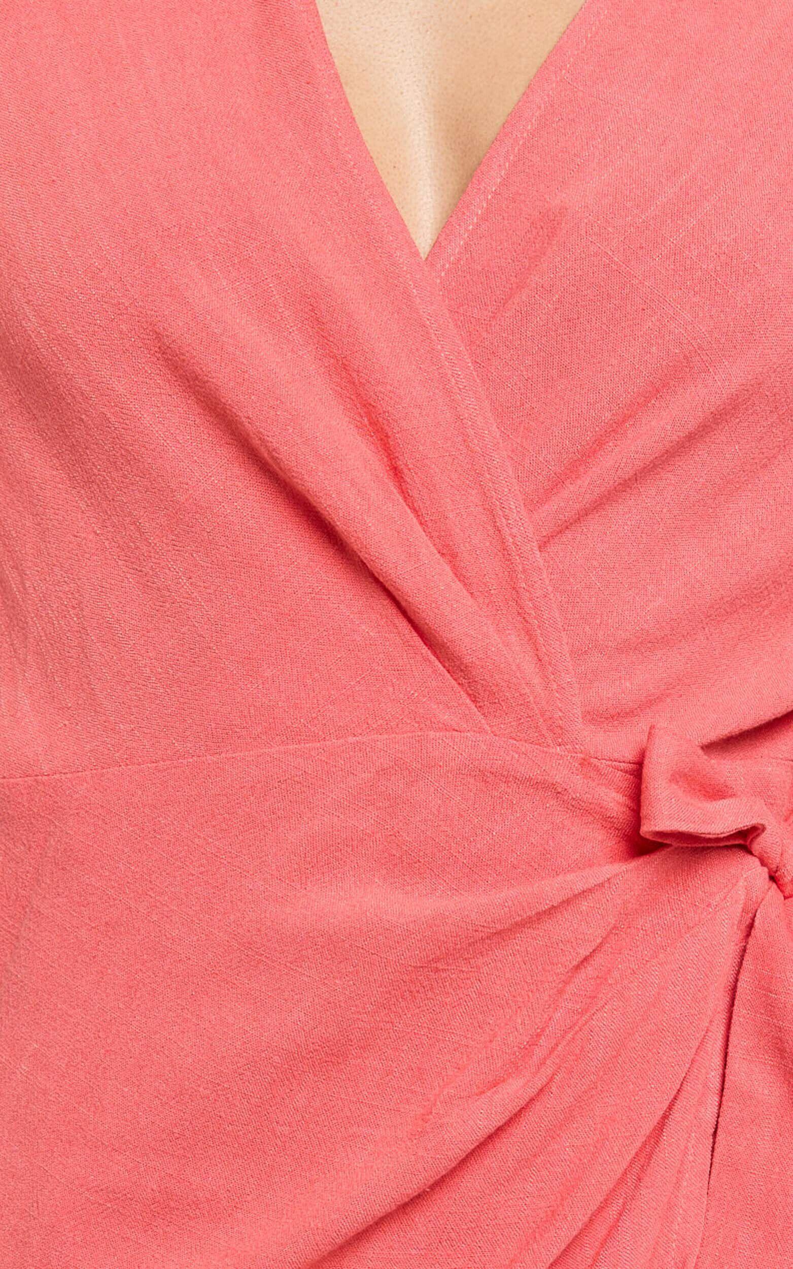 Carina Midi Dress - Linen Blend Short Sleeve Collared Wrap Dress in Orange Product Image