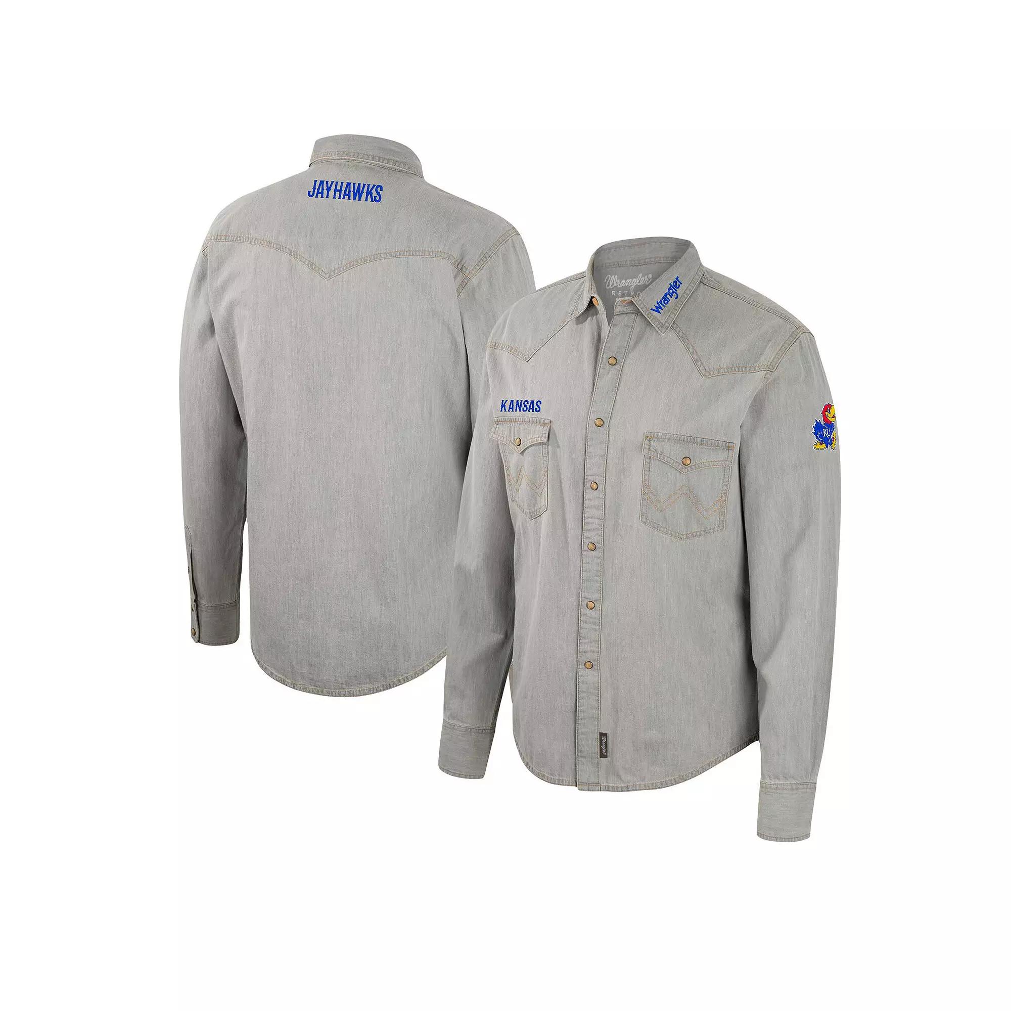 Men's Colosseum x Wrangler Gray Michigan Wolverines Cowboy Cut Western Full-Snap Long Sleeve Shirt,  Product Image