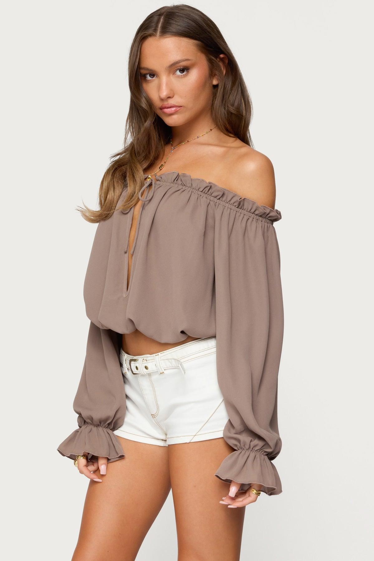 Juna Off Shoulder Ruffle Chiffon Top Product Image