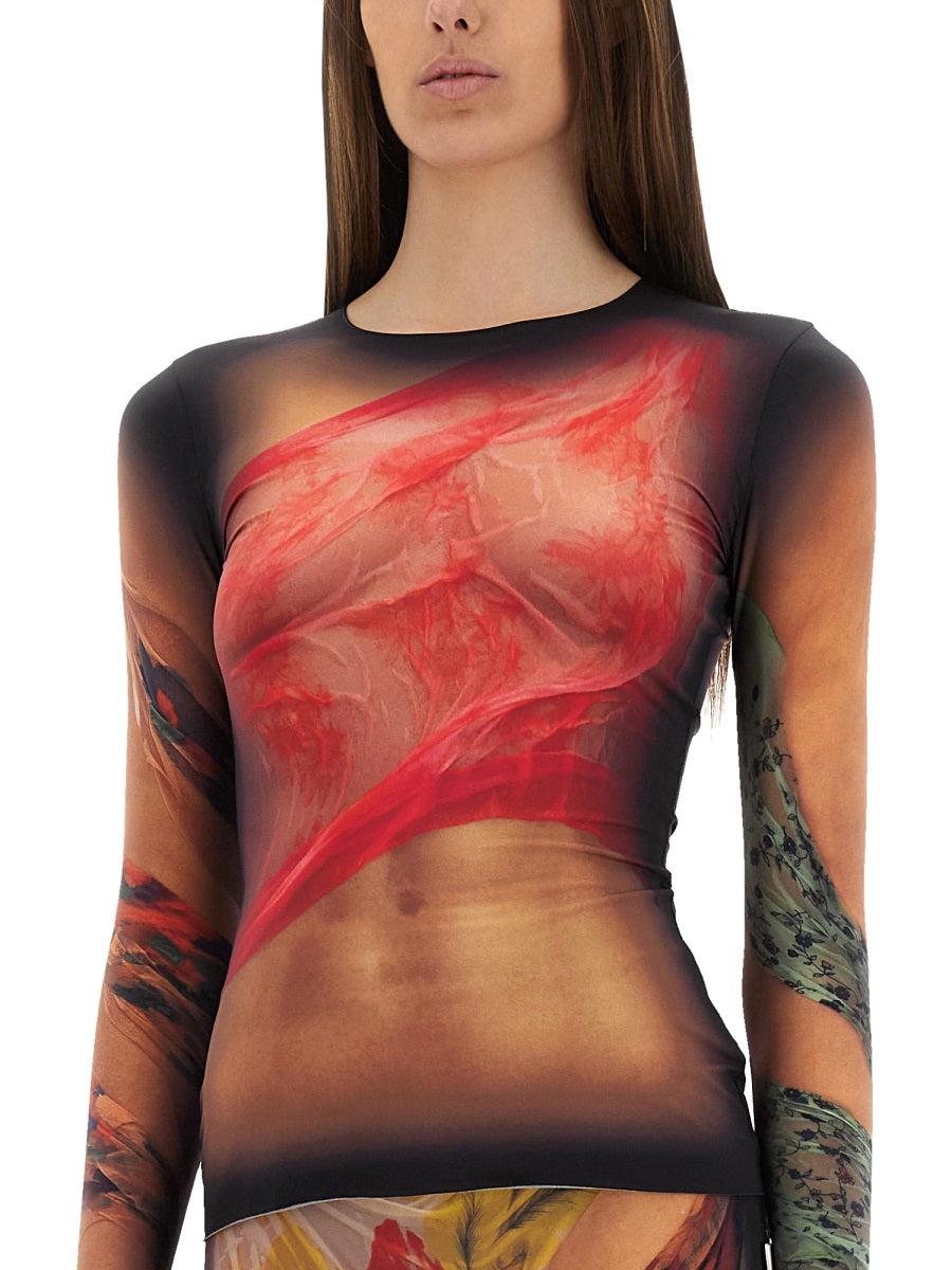 MARINE SERRE Multicolor Long Dress With All-over Graphic Print In Tech Fabric Woman In Beige Product Image