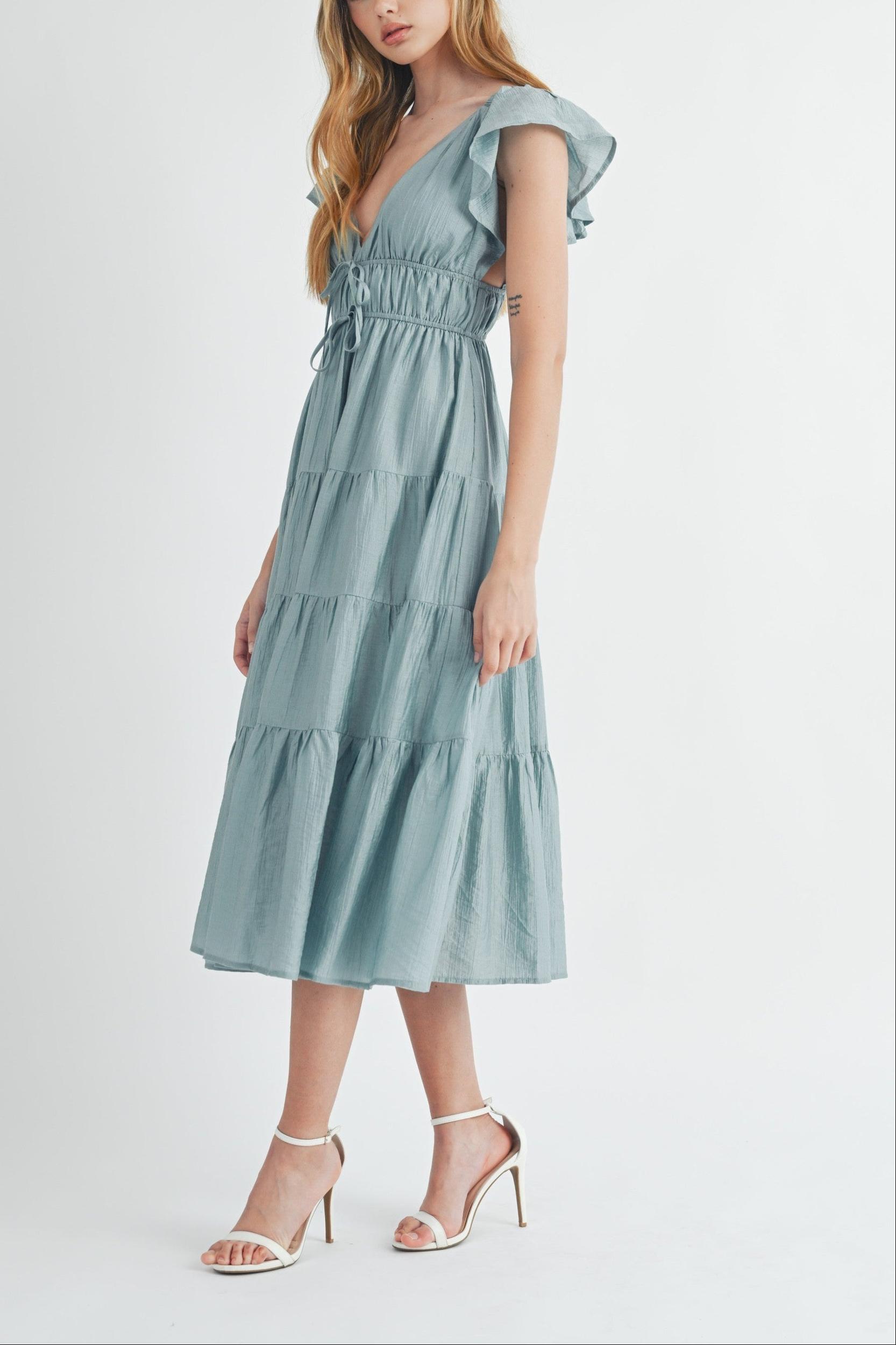 Ruffle Sleeve Summer Midi Dress Product Image