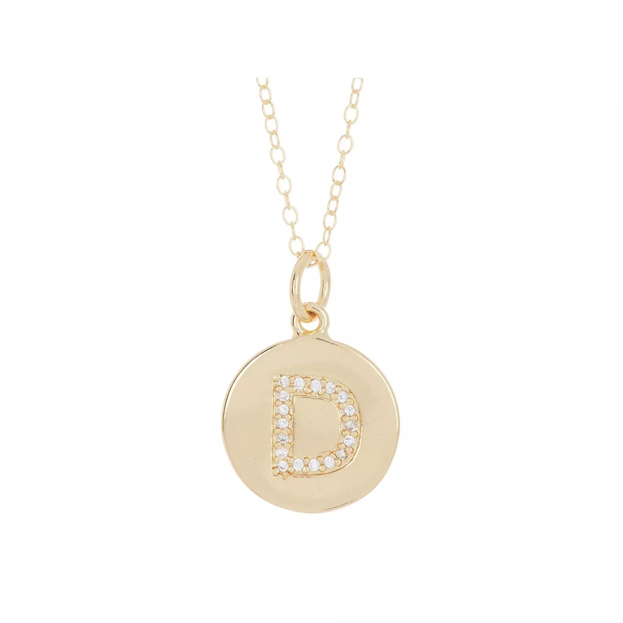 Adornia 14k Gold Plated Cubic Zirconia Engraved Letter Disc Pendant Necklace, Women's, Size: 18", Gold Tone D Product Image