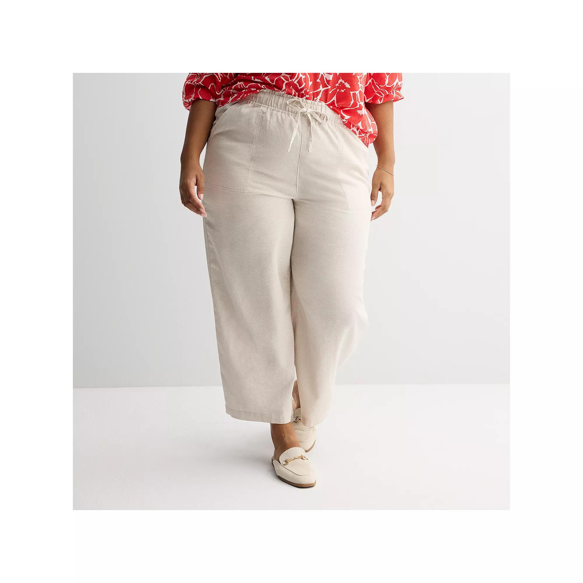 Plus Size Sonoma Goods For Life® Linen Wide Leg Ankle Pants, Women's, Size: 3XL, Odell Beige Product Image