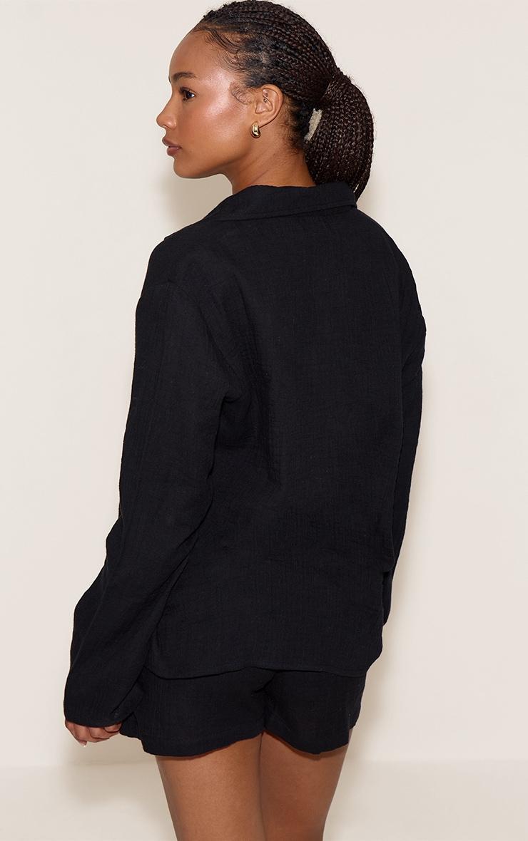 Petite Black Gauze Long Sleeve Short Pj Set Product Image