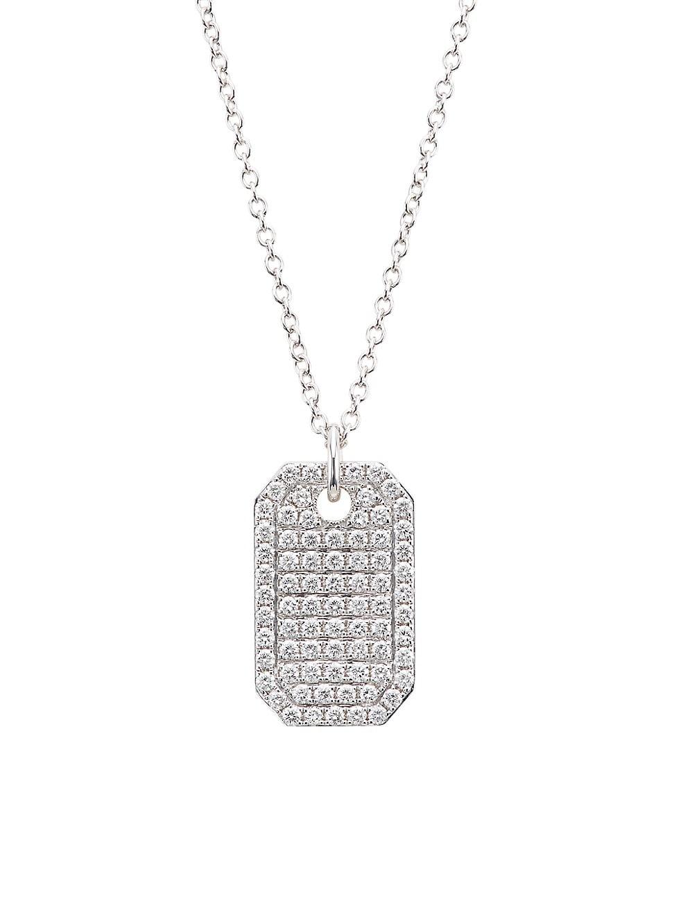 Womens 14K White Gold & 0.90 TCW Diamond Dog Tag Necklace Product Image