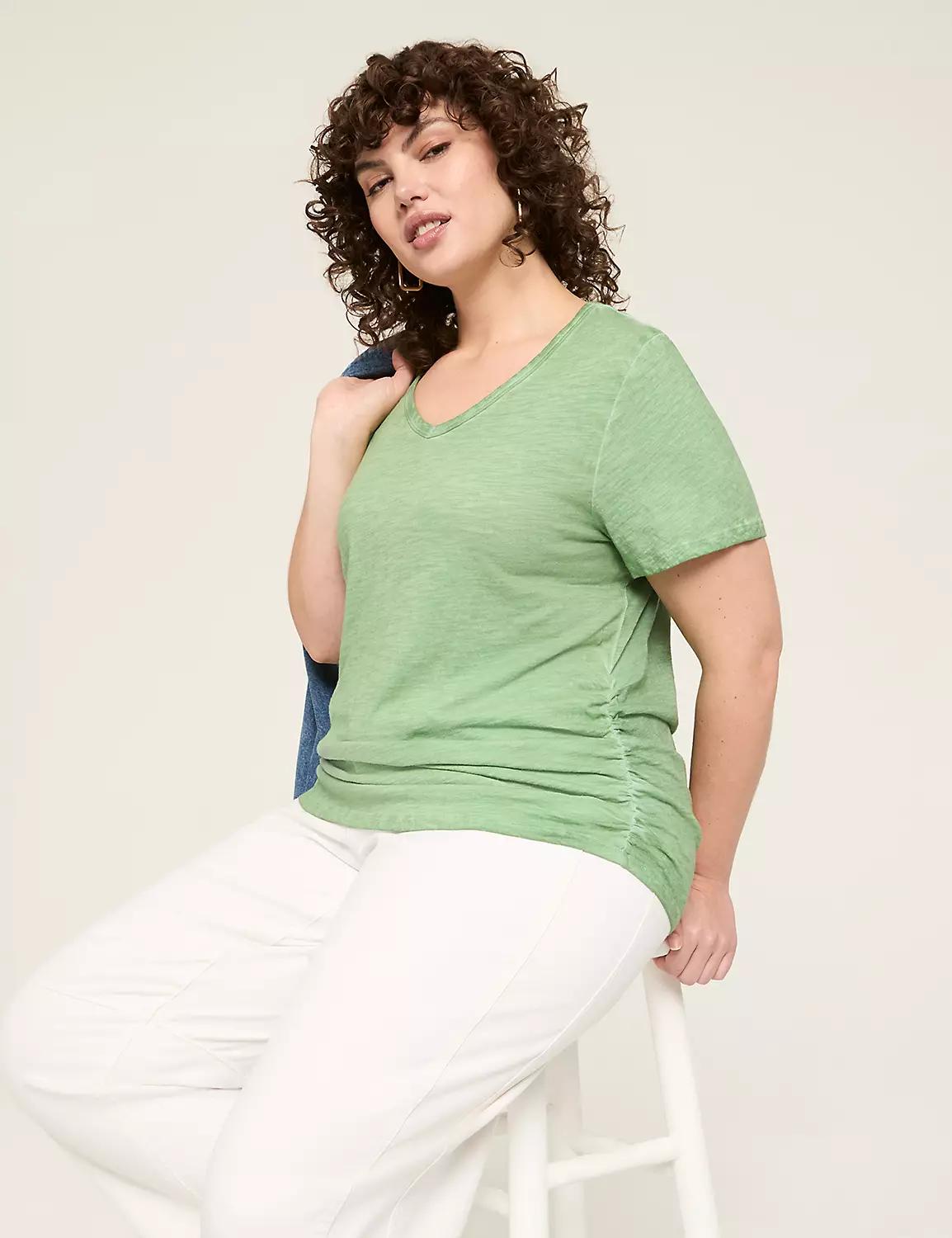 Short-Sleeve V-Neck Side-Ruched Tee Product Image