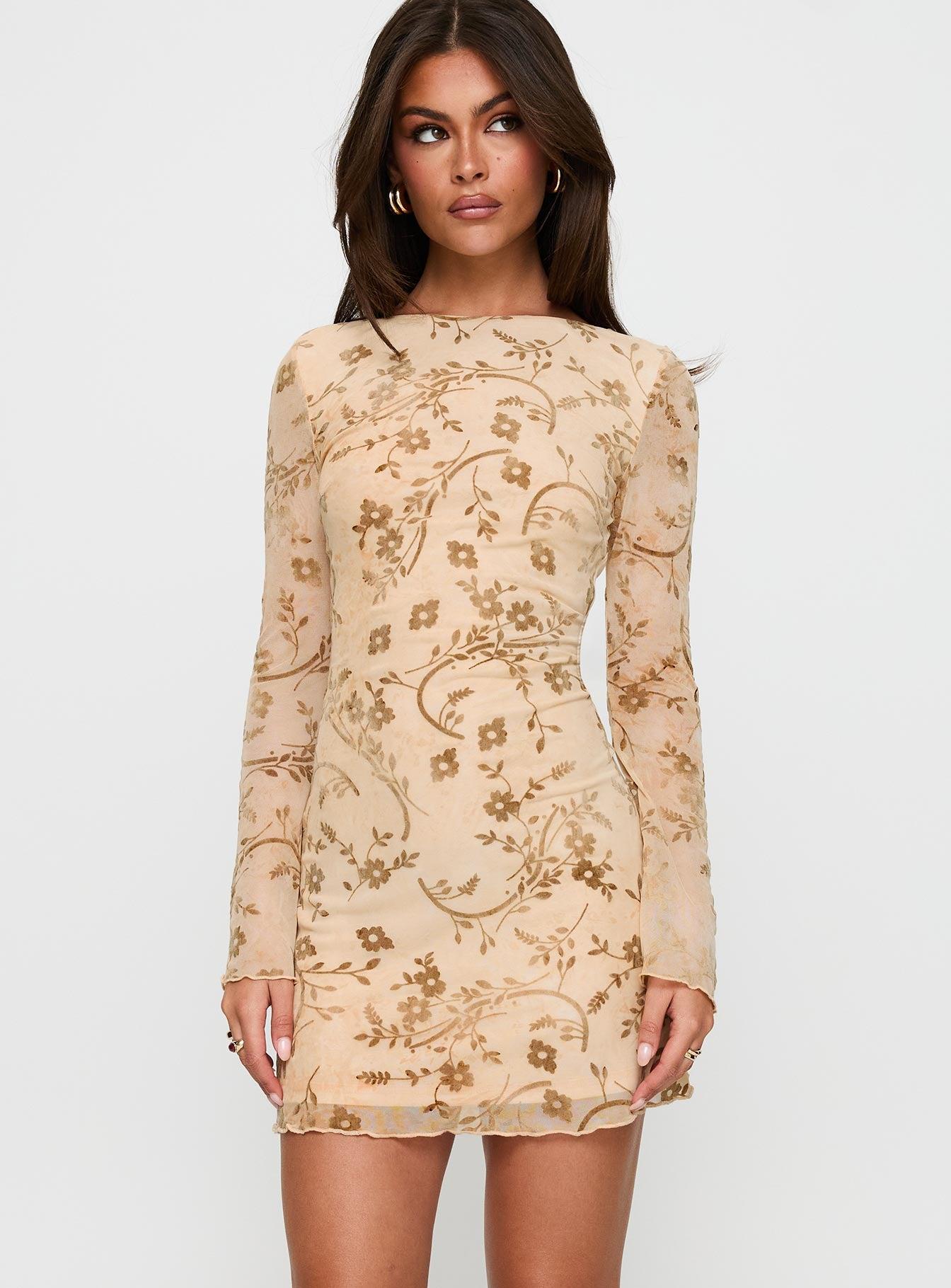 Folklore Long Sleeve Mini Dress Cream Product Image