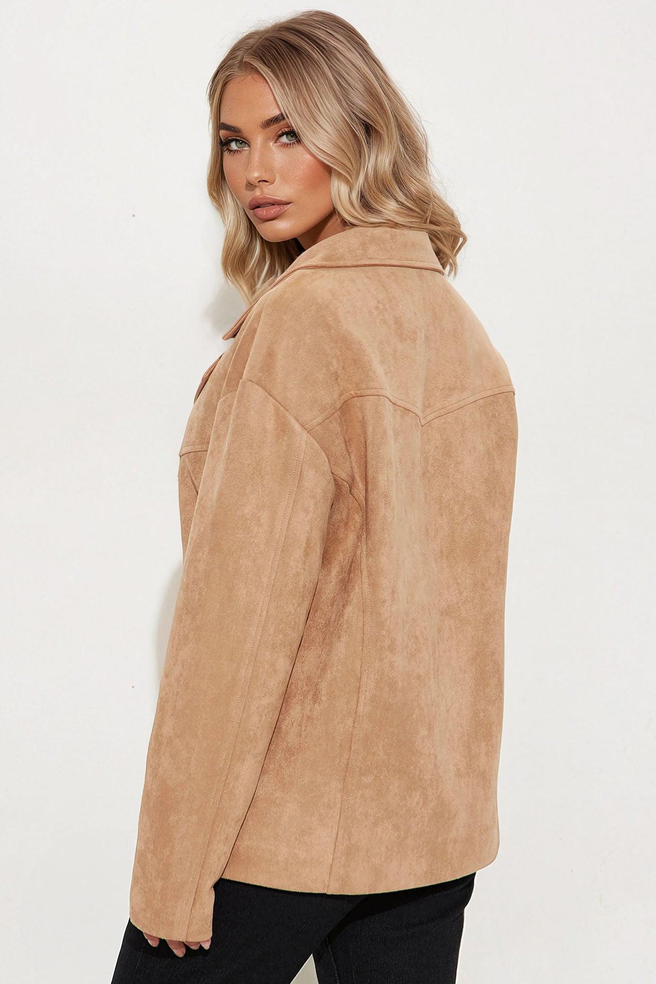 Everyday Casual Faux Suede Shacket - Taupe Female Product Image
