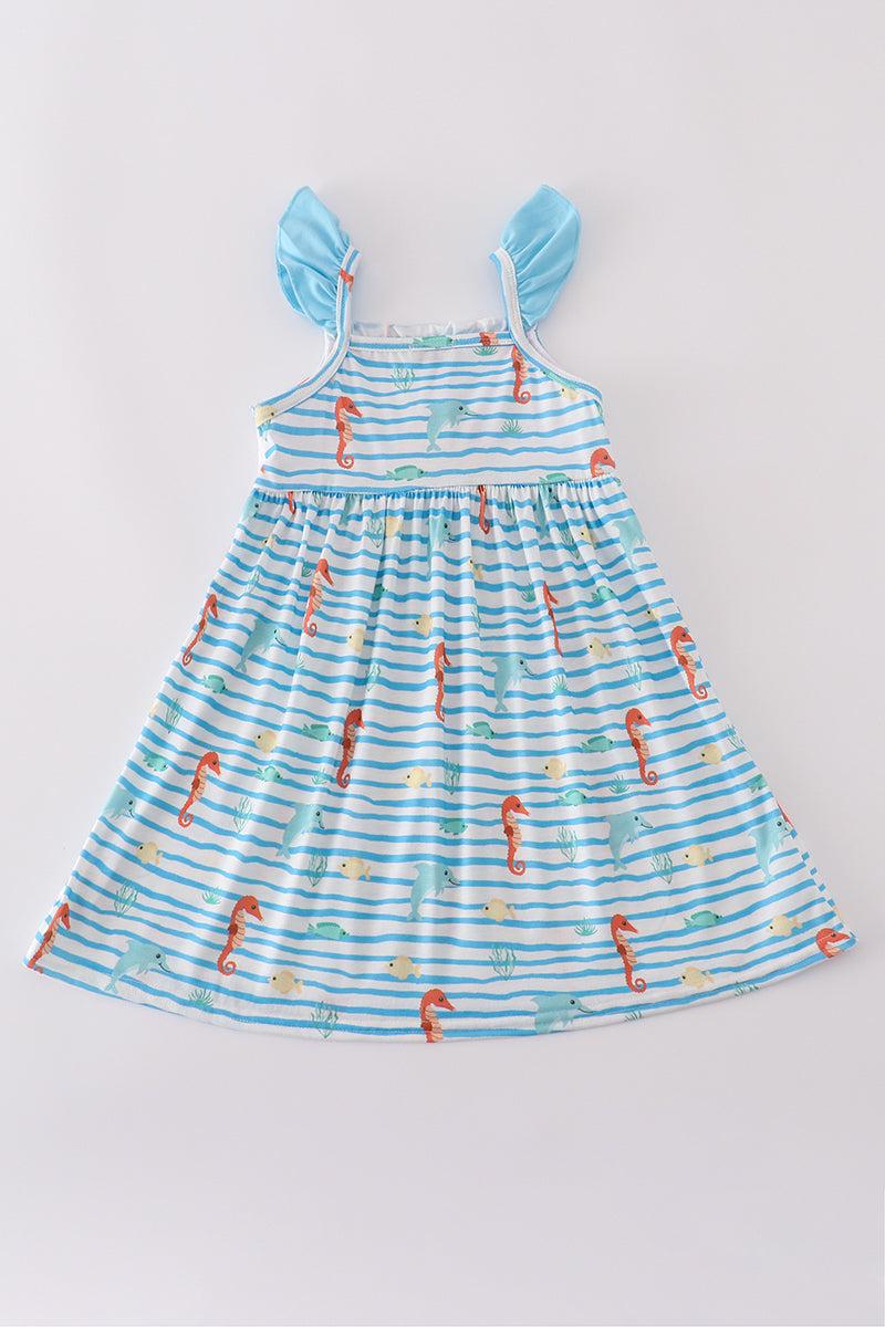 Blue marine creature embroidery dress Product Image