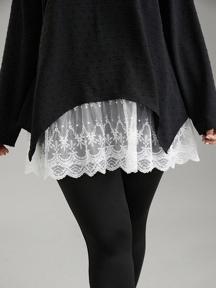 Crochet Lace Mesh Polka Dot Asymmetrical Hem Blouse Female Product Image