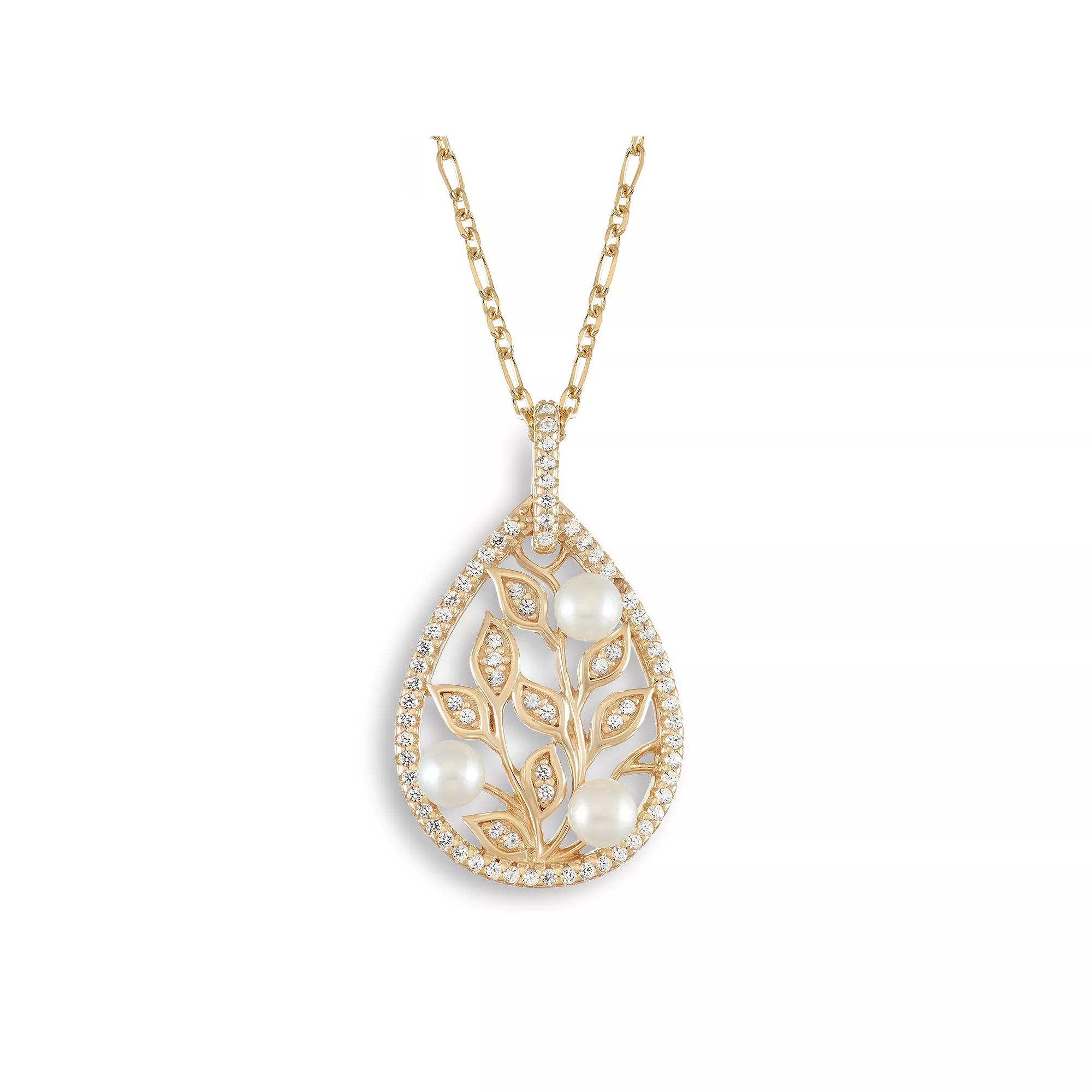 18k Gold Over Sterling Silver Freshwater Cultured Pearl & Lab-Created White Sapphire Teardrop Pendant Necklace, Women's, Size: 18", Gold Tone Product Image