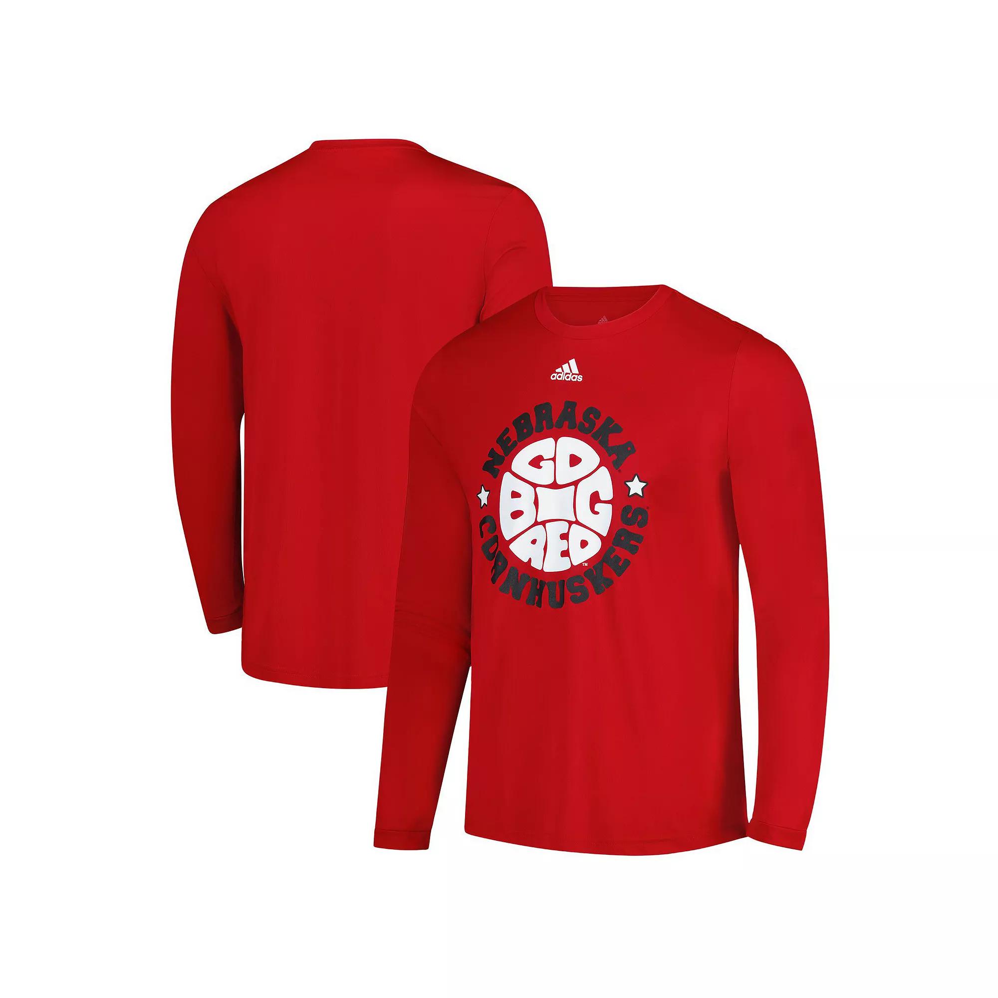 Men's adidas Scarlet Nebraska Huskers Shooter Long Sleeve T-Shirt,  Product Image